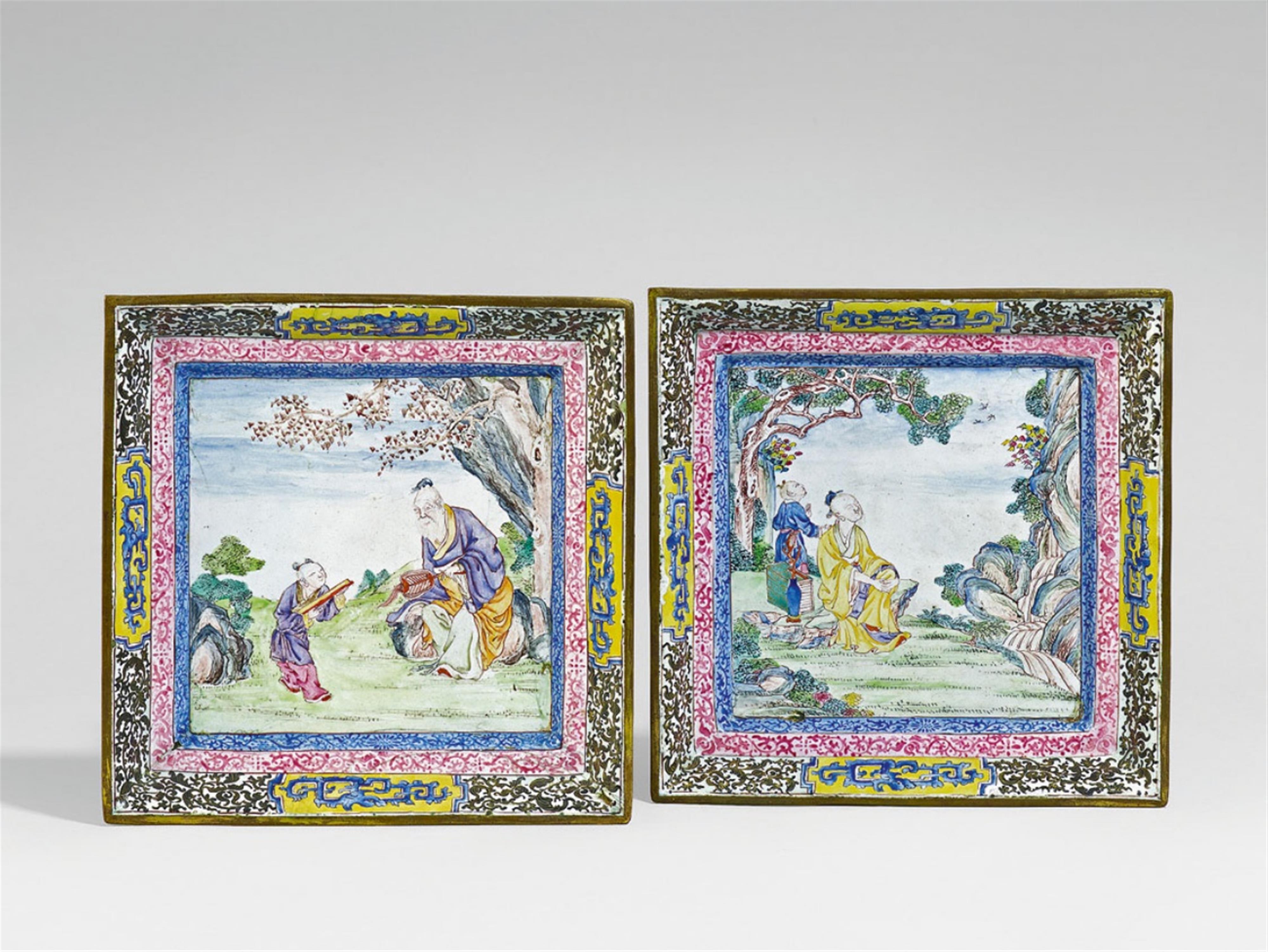 Two Kanton enamel on copper plates. 18th century - image-1