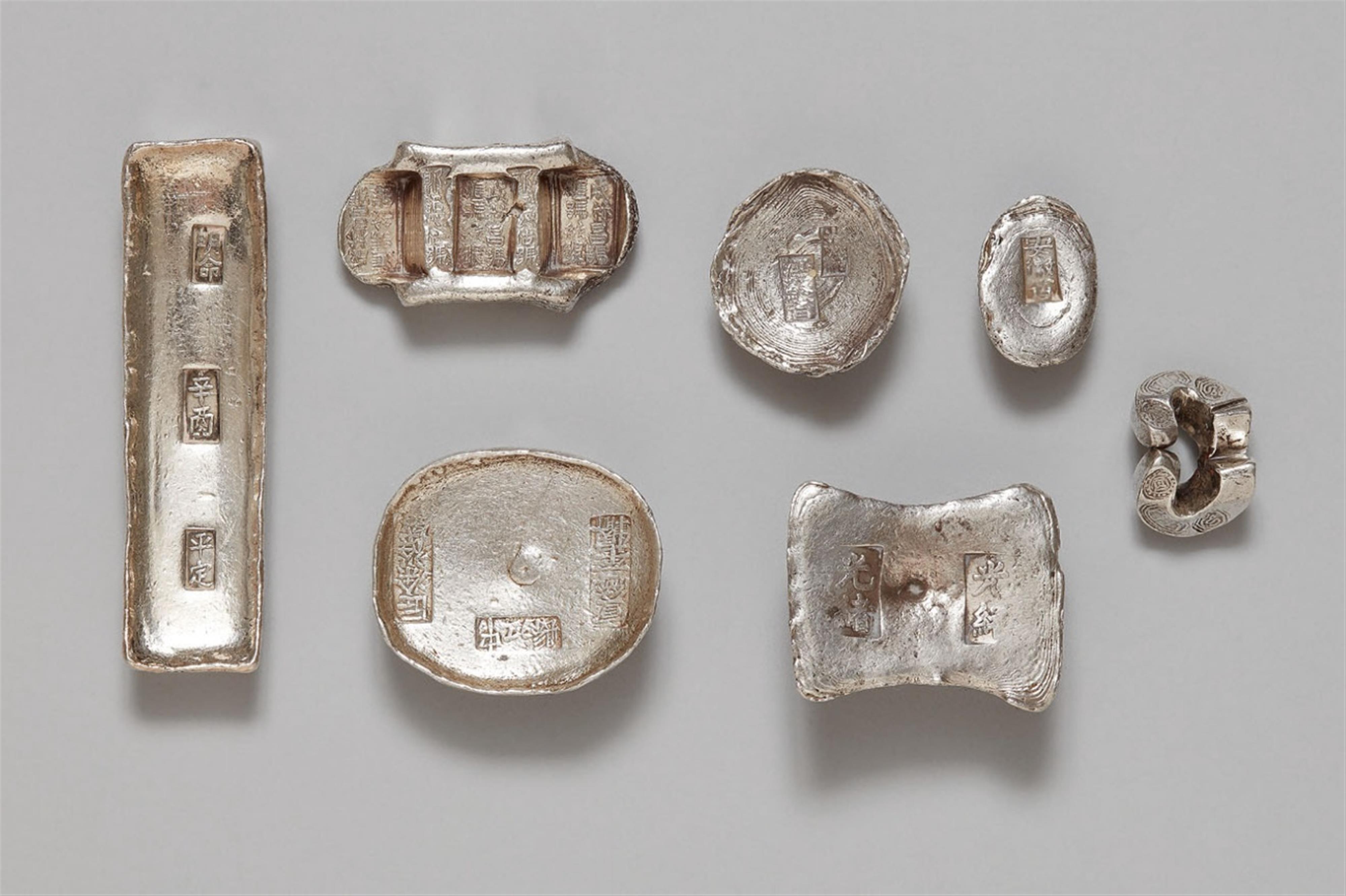 Seven Chinese and Southeast Asian silver sycees - image-1