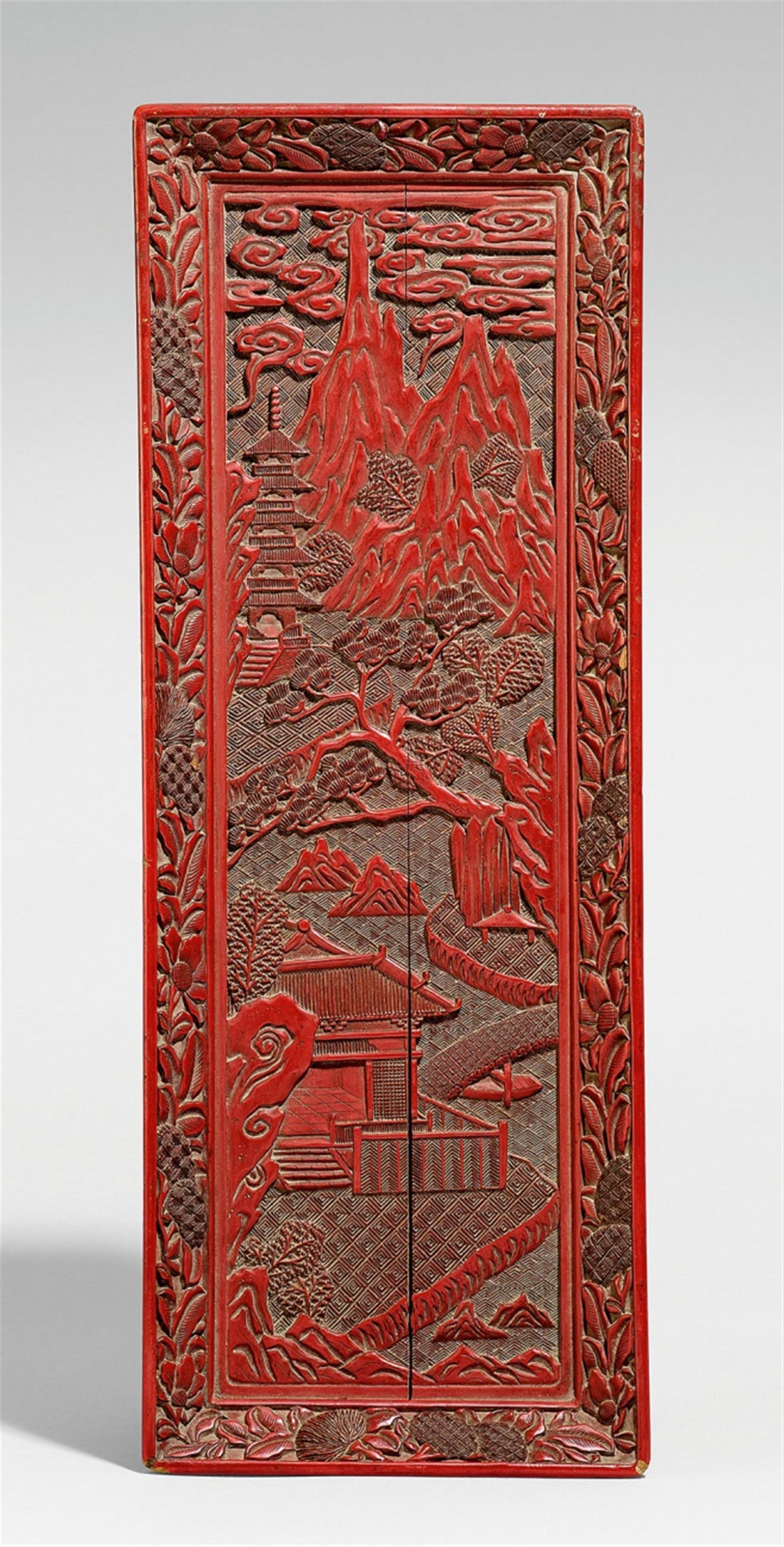 A rectangular carved red lacquer tray. 18th/19th century - image-1