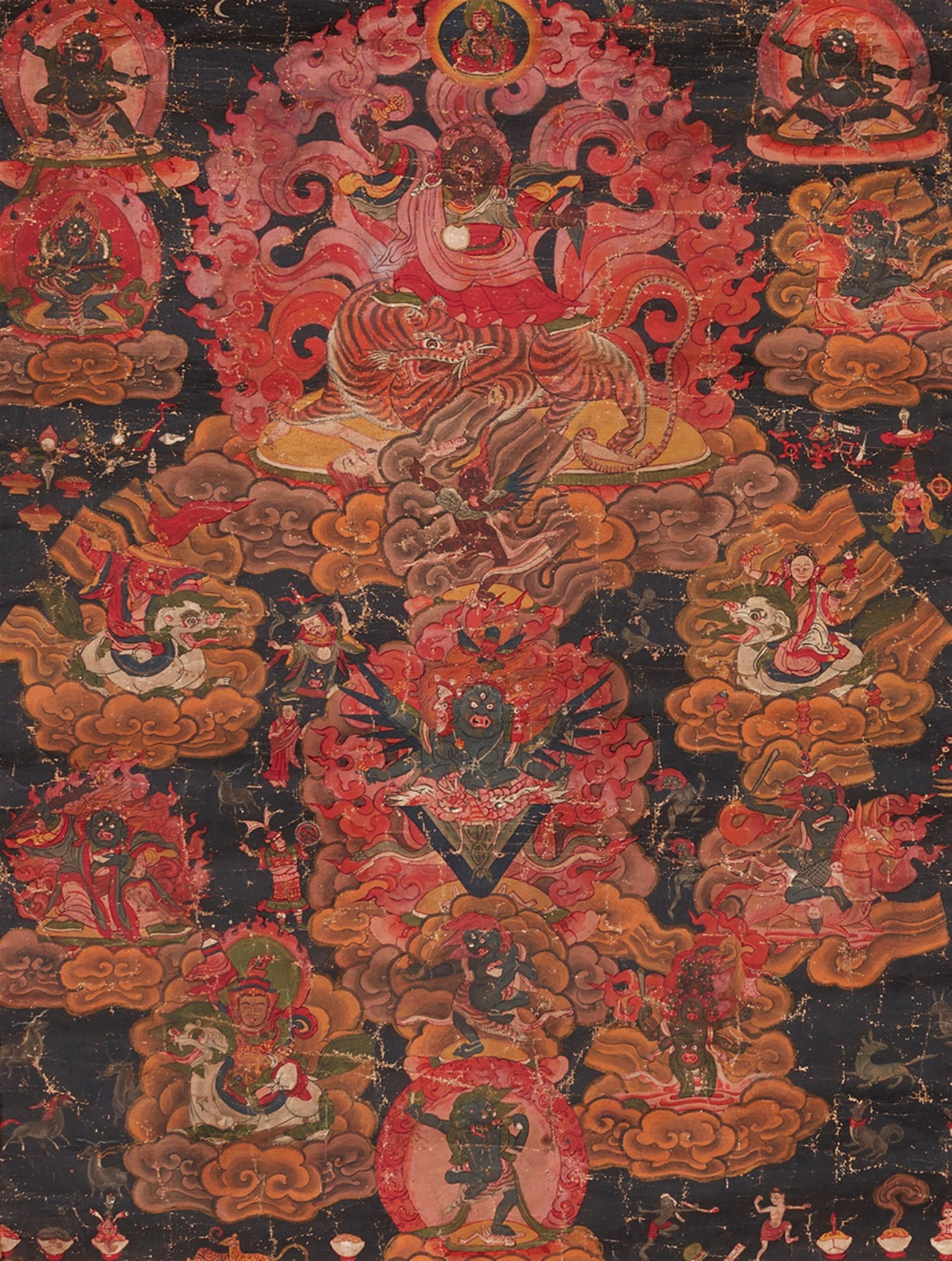 A rare Tibetan thangka of two wrathful manifestations of Padmasambhava. 19th century - image-1