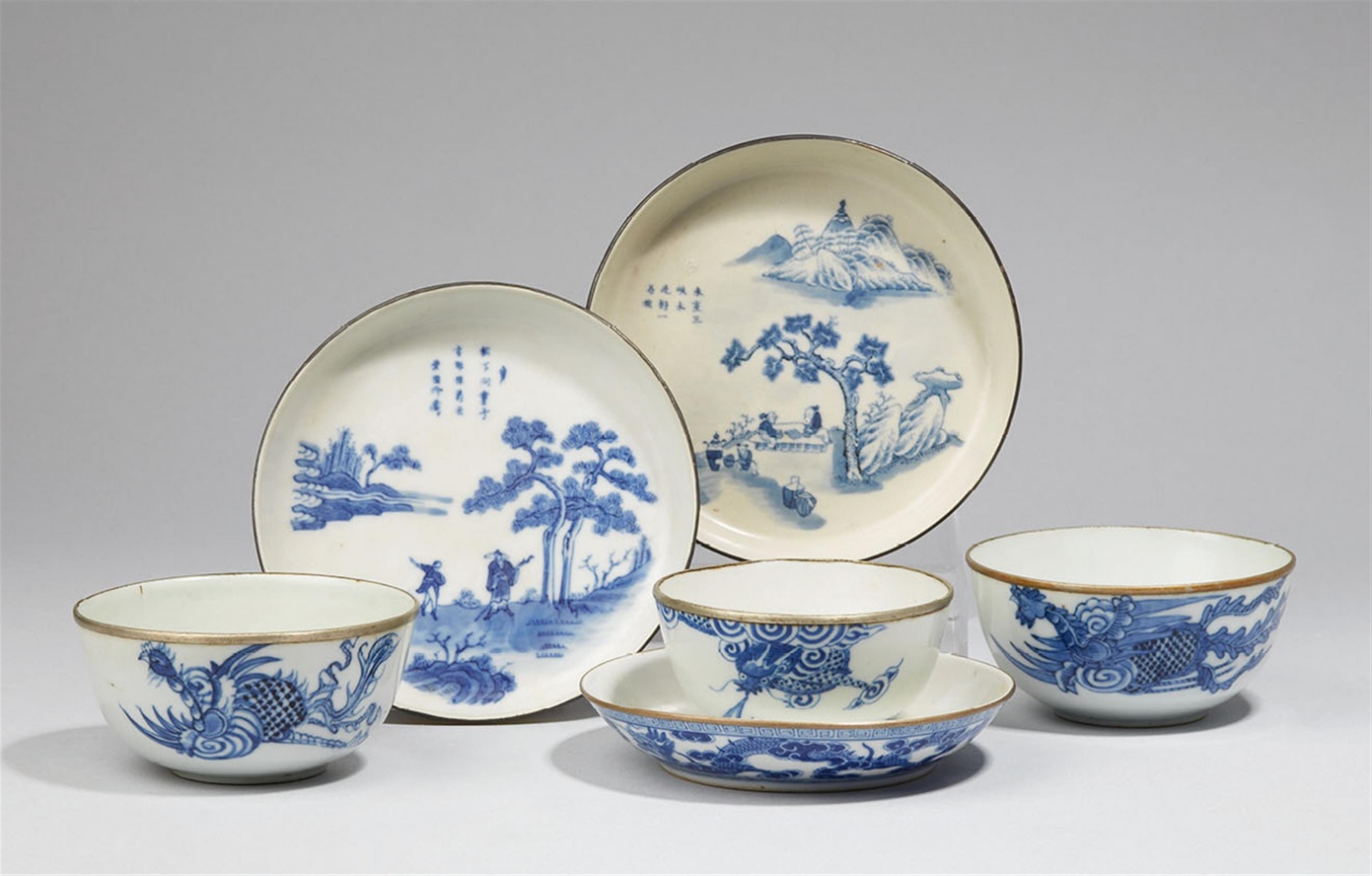 Three Vietnamese blue and white dishes and bowls. Bleu de Hue. 19th and 20th century - image-1