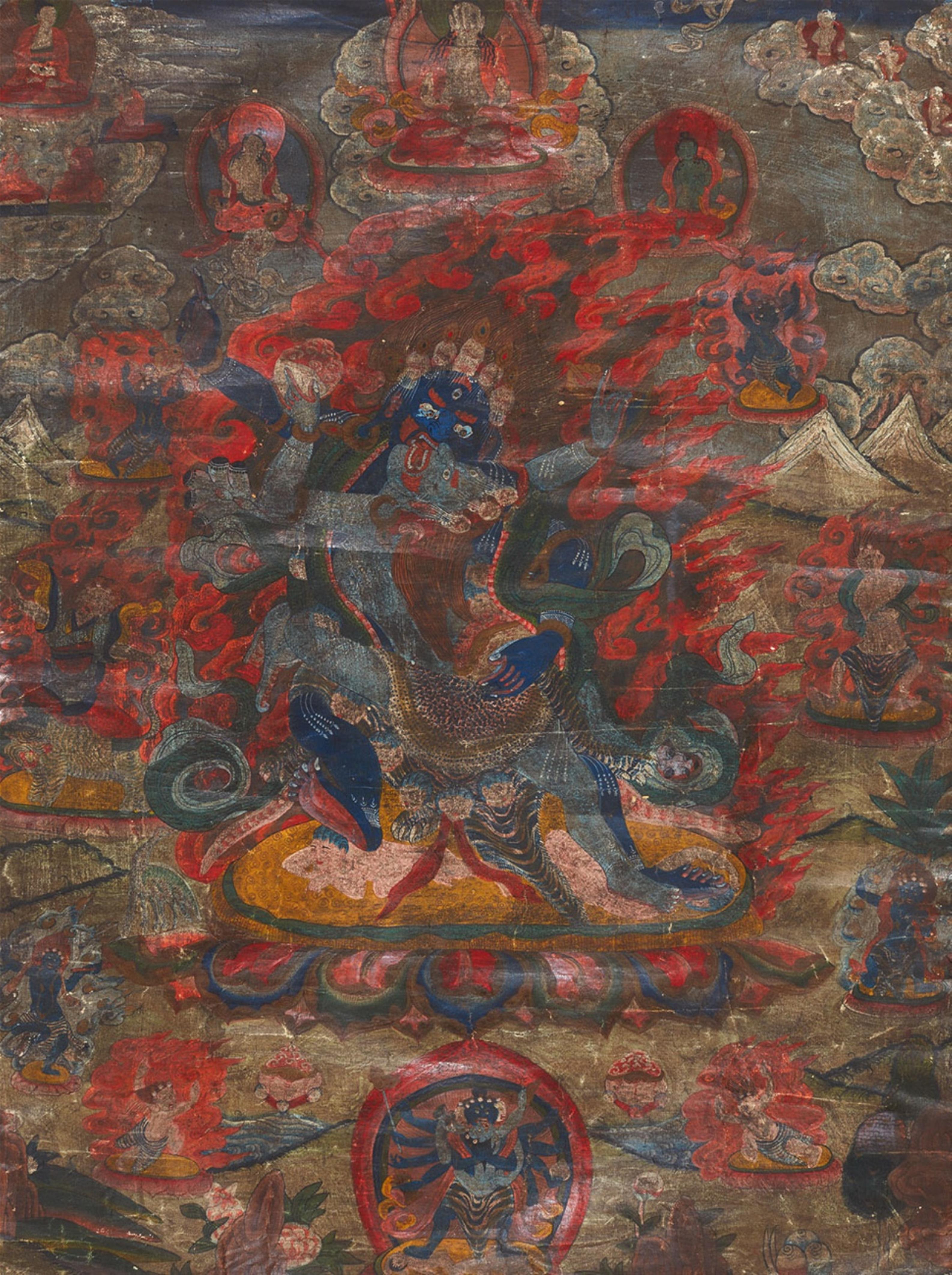 A Nepalese thangka of Dharmaraja Yama yab yum. 19th/20th century - image-1