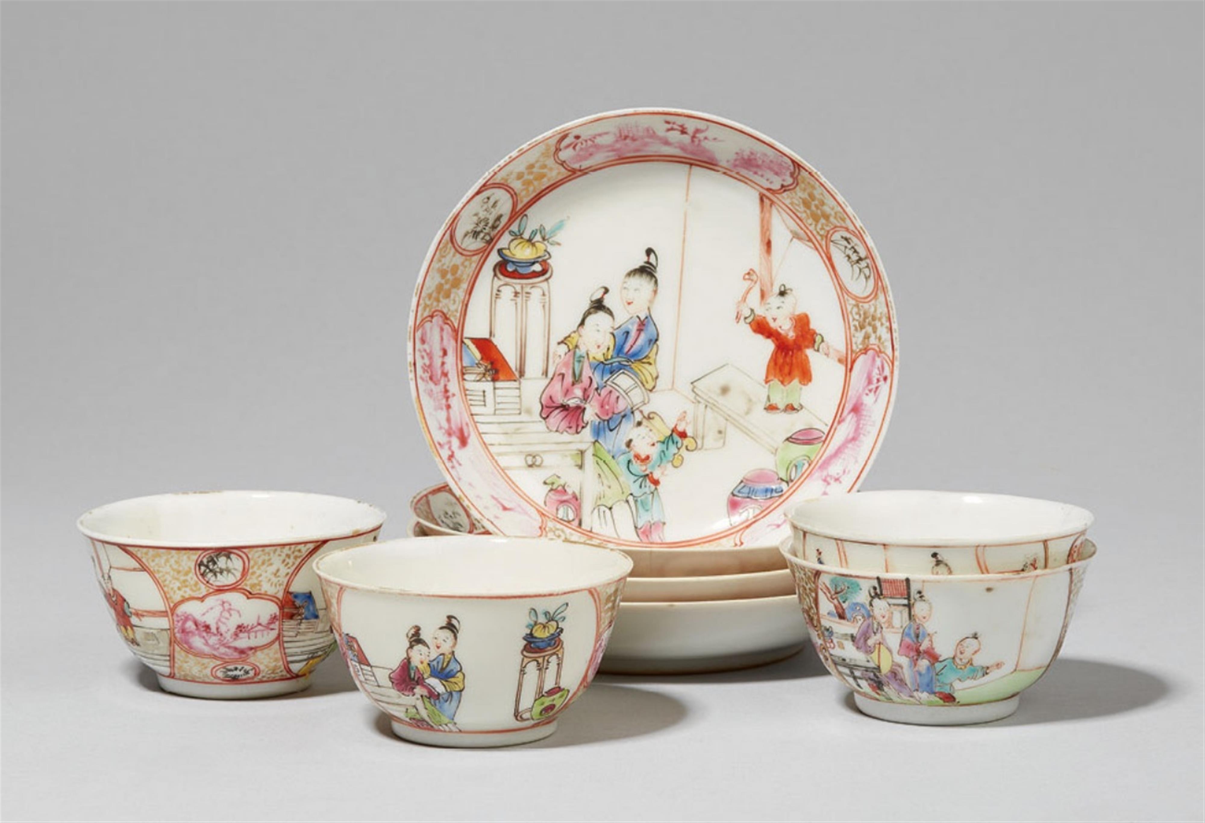 Four famille rose cups and saucers. Qianlong period (1735-1796) - image-1