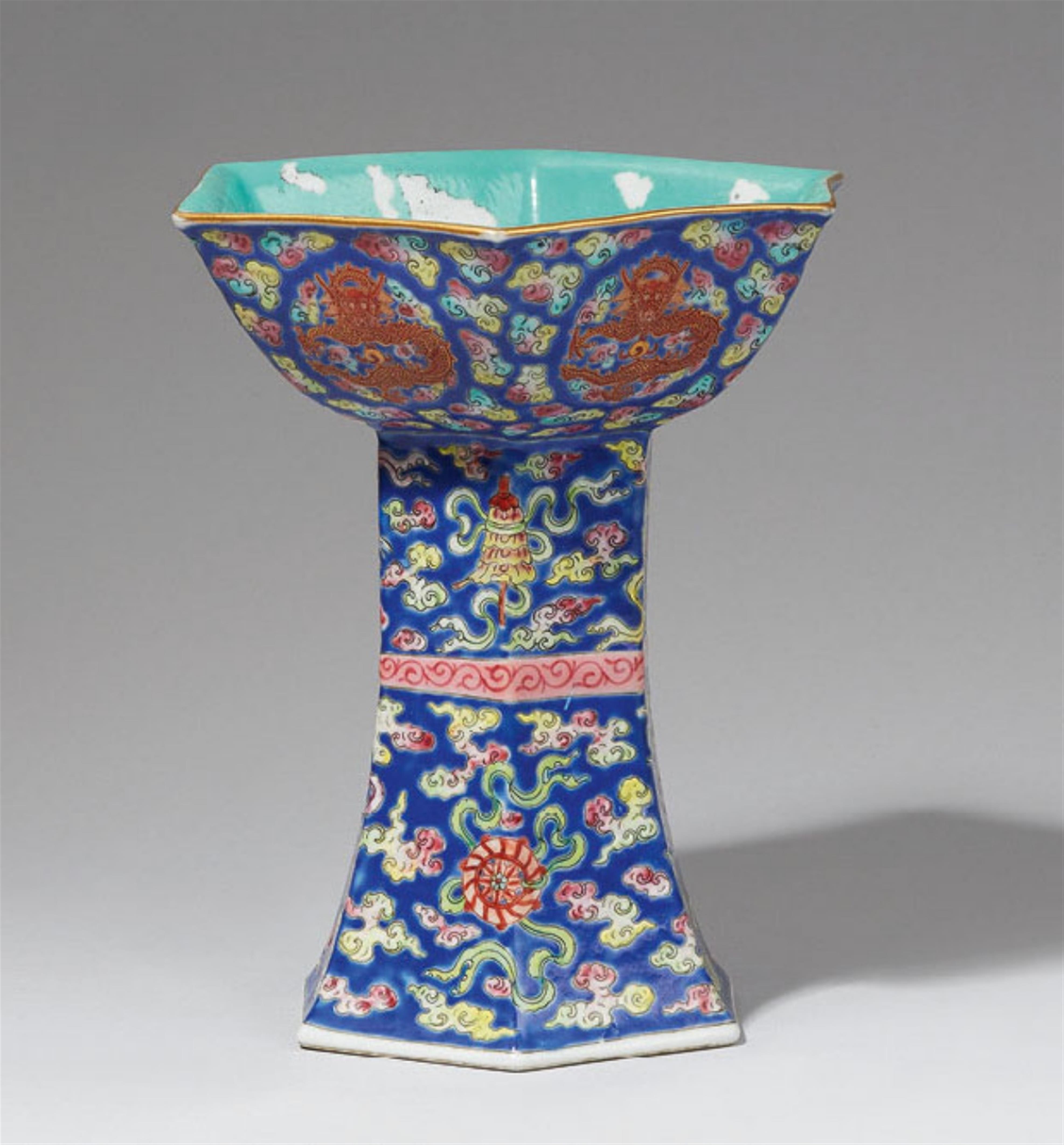 Famille rose stem bowl. 19th century - image-1