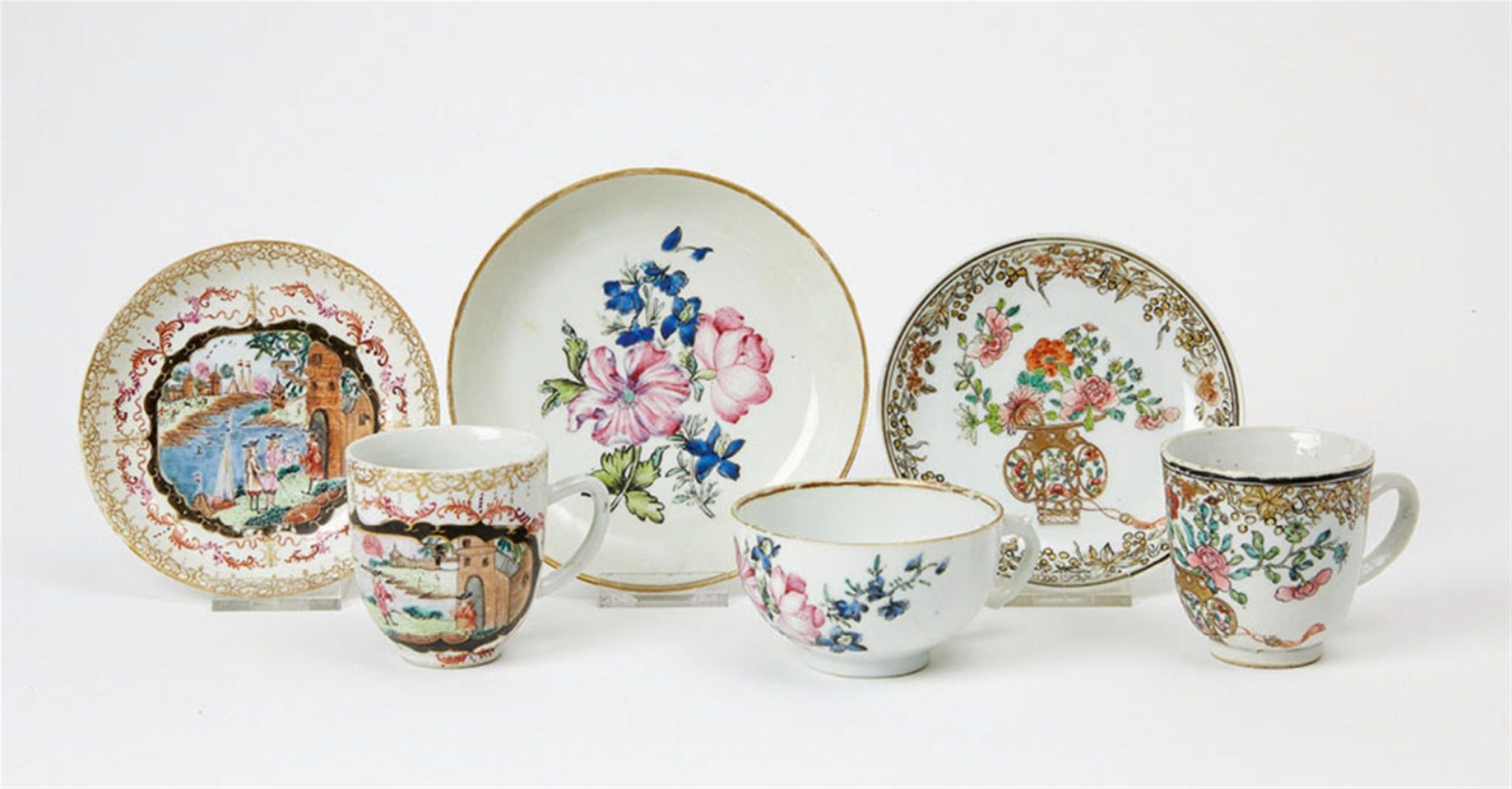 Three famille rose cups and saucers. Qianlong period (1735-1796) - image-2