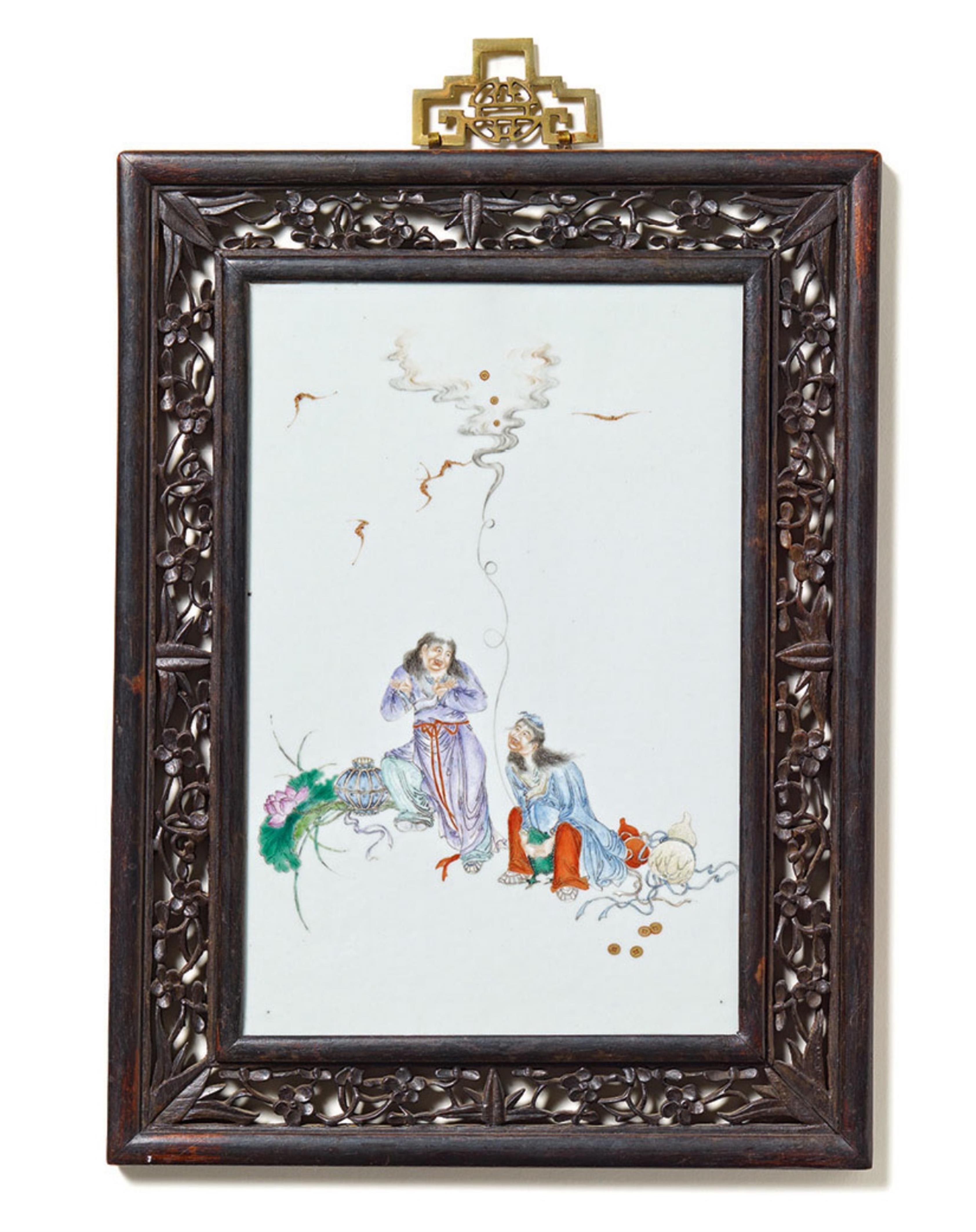 A rectangular framed famille rose tile. 20th century - image-1