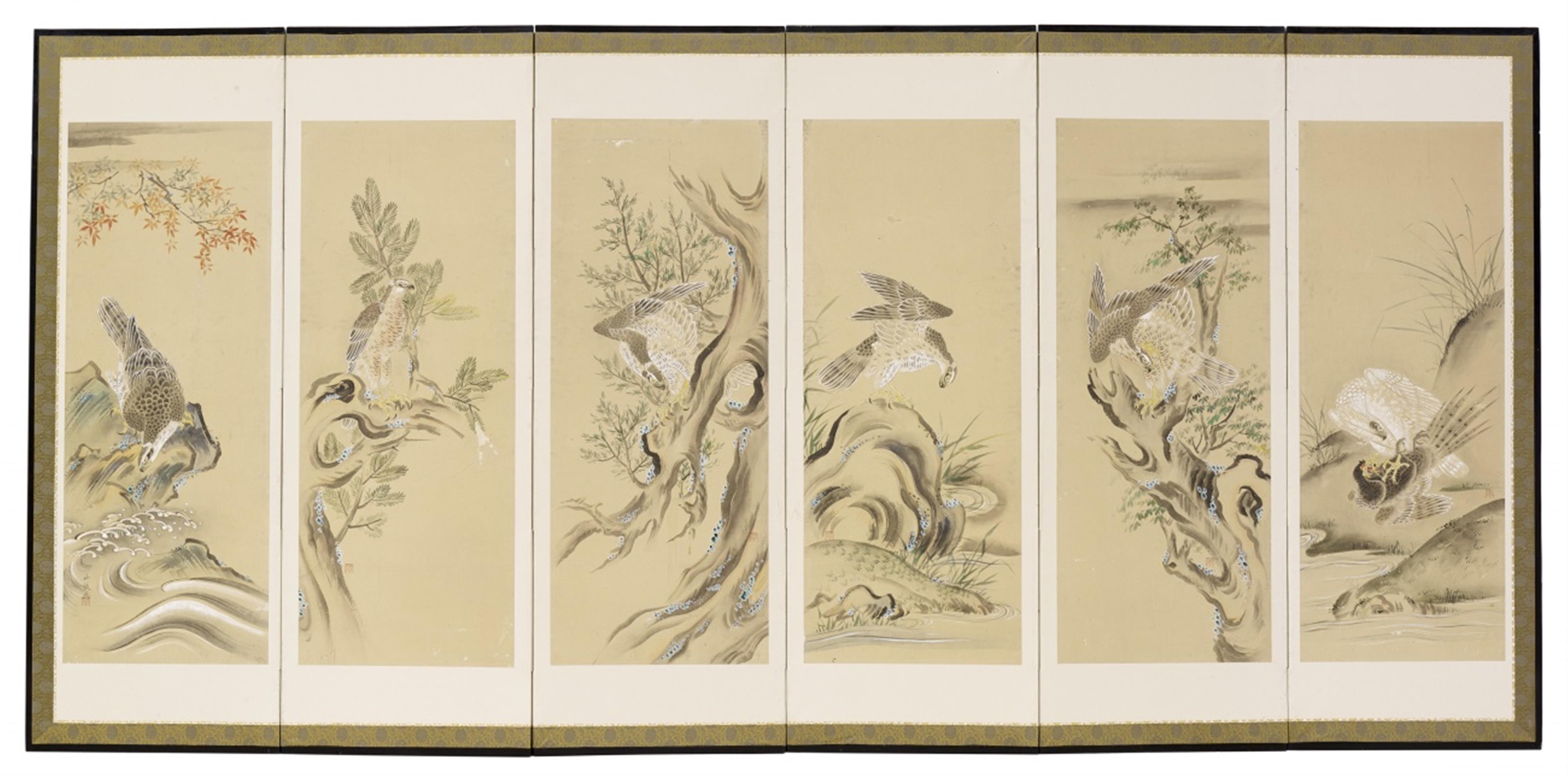 A pair of six-panel screens by Sanryû(?). 19th century - image-2