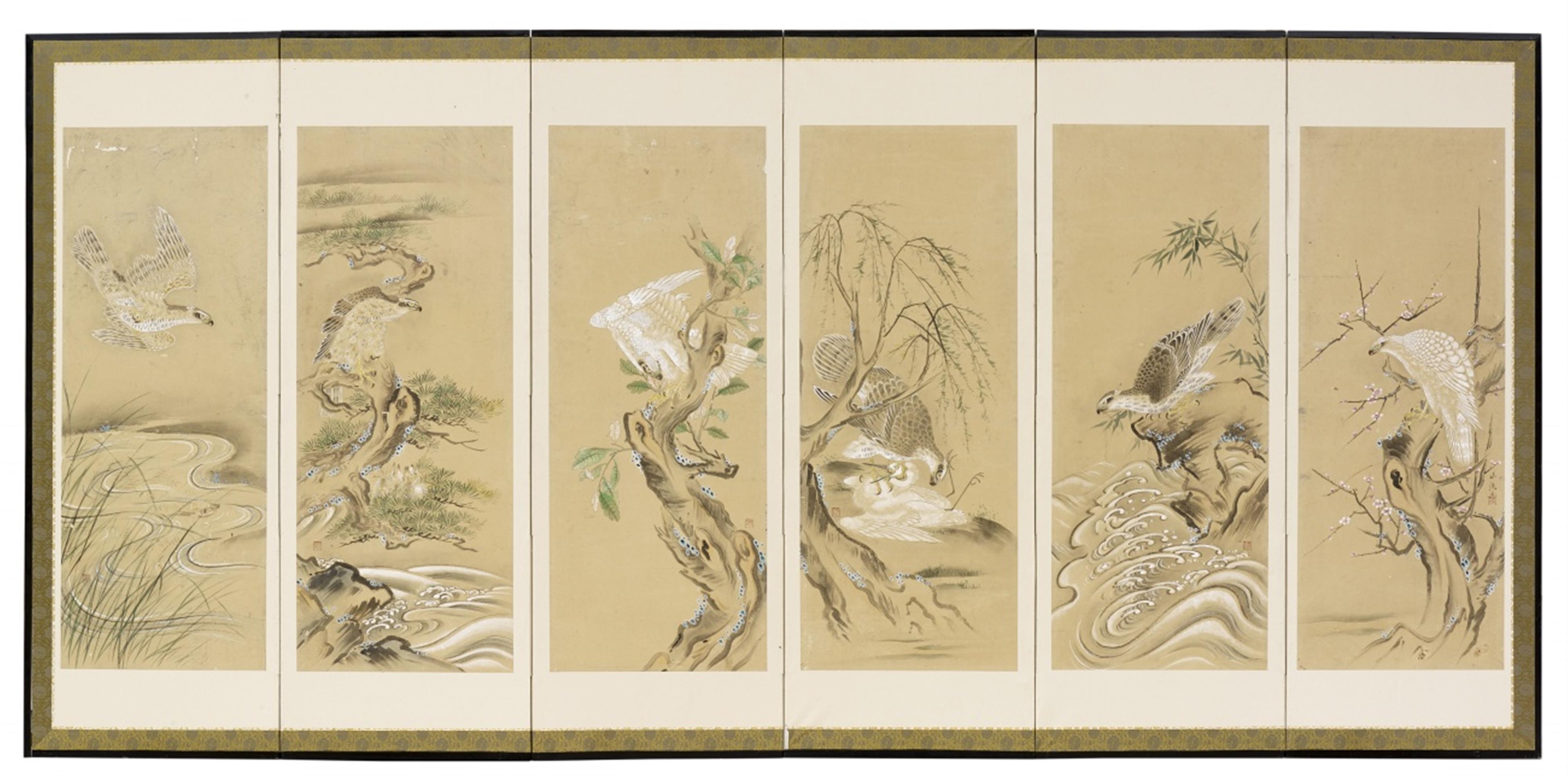 A pair of six-panel screens by Sanryû(?). 19th century - image-1