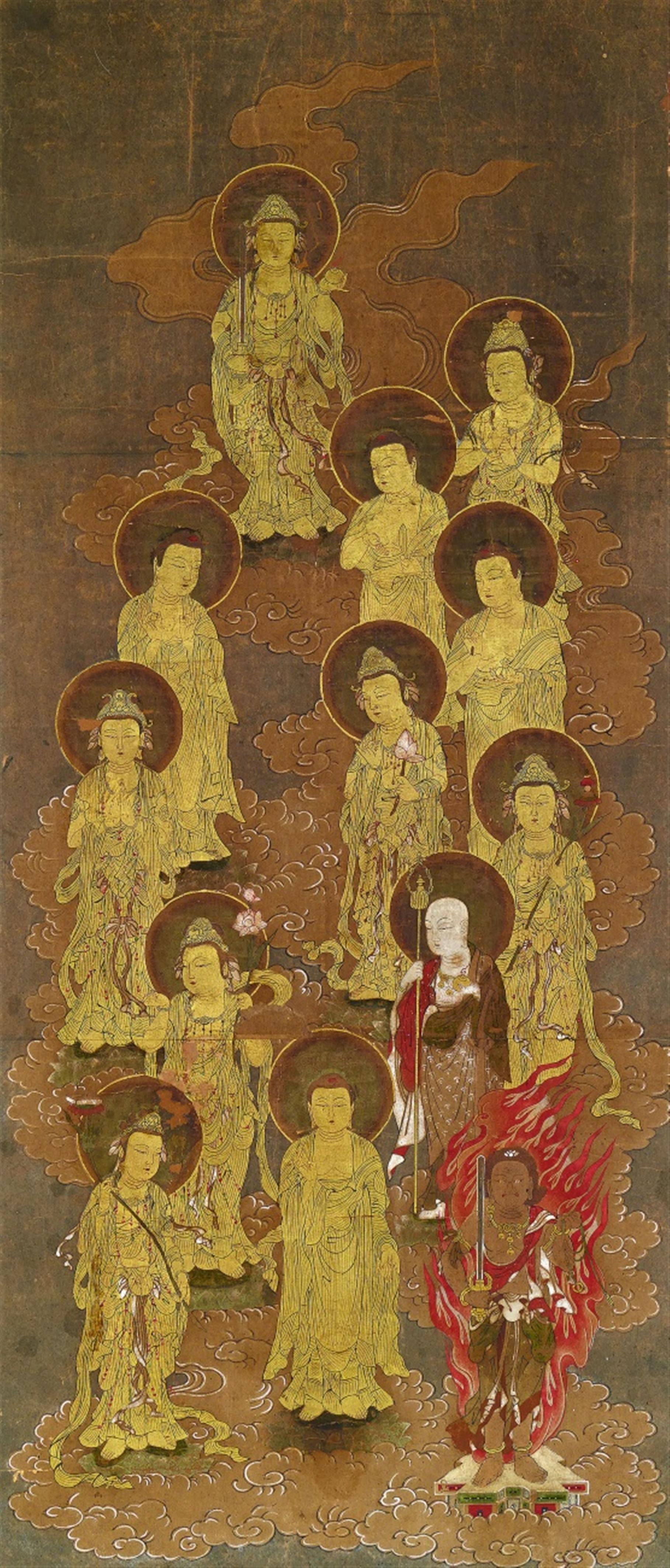 A hanging scroll of the Thirteen Buddhas (Jûsanbutsu) by an anonymous painter of the Edo period - image-1