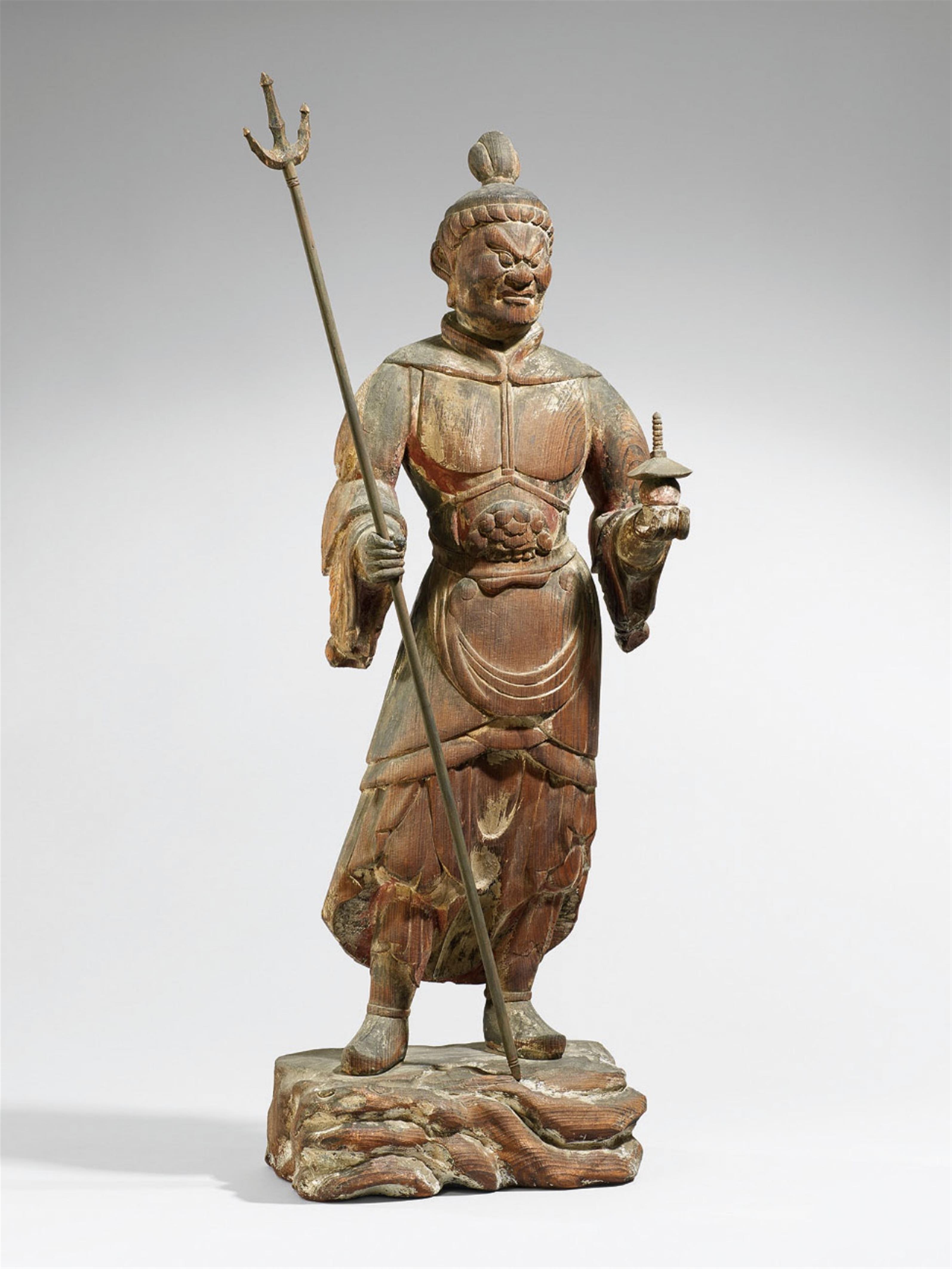 A wood figure of Bishamonten. In the style of the Nara period, but probably late 19th century - image-1