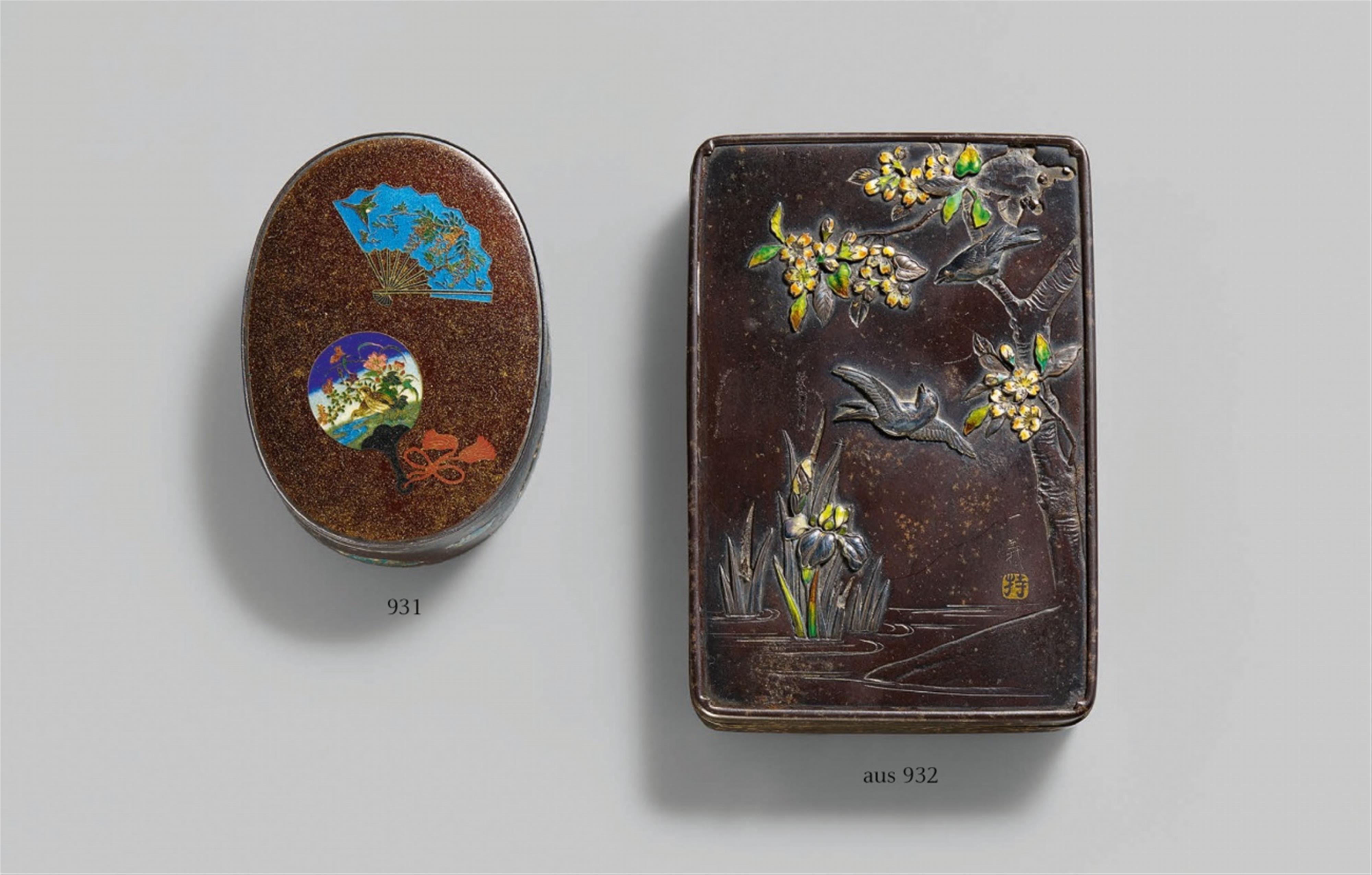A very fine iron and cloisonné enamel lidded box. Late 19th century - image-1