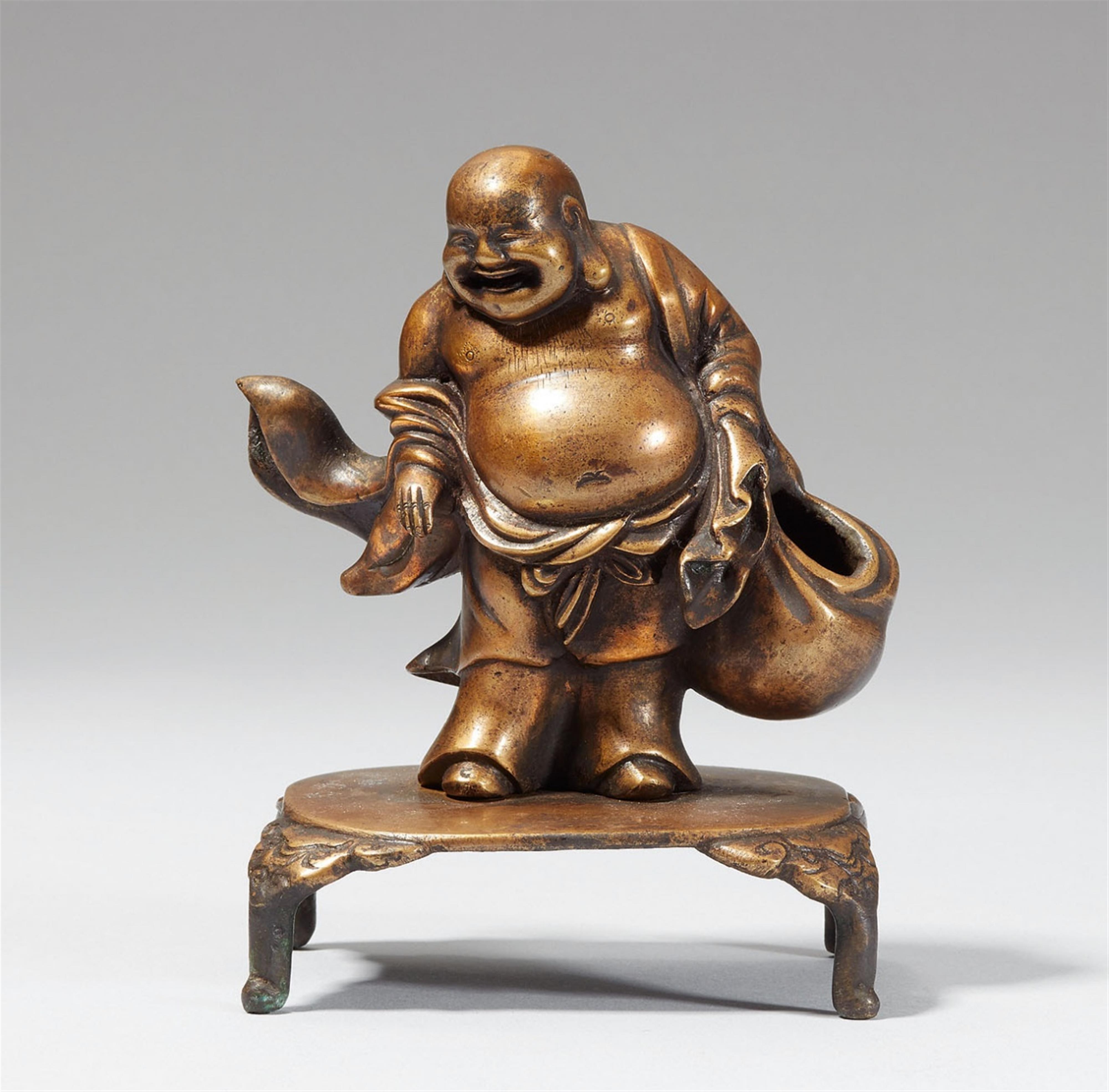 A yellow bronze figure of Hotei. 19th century - image-1