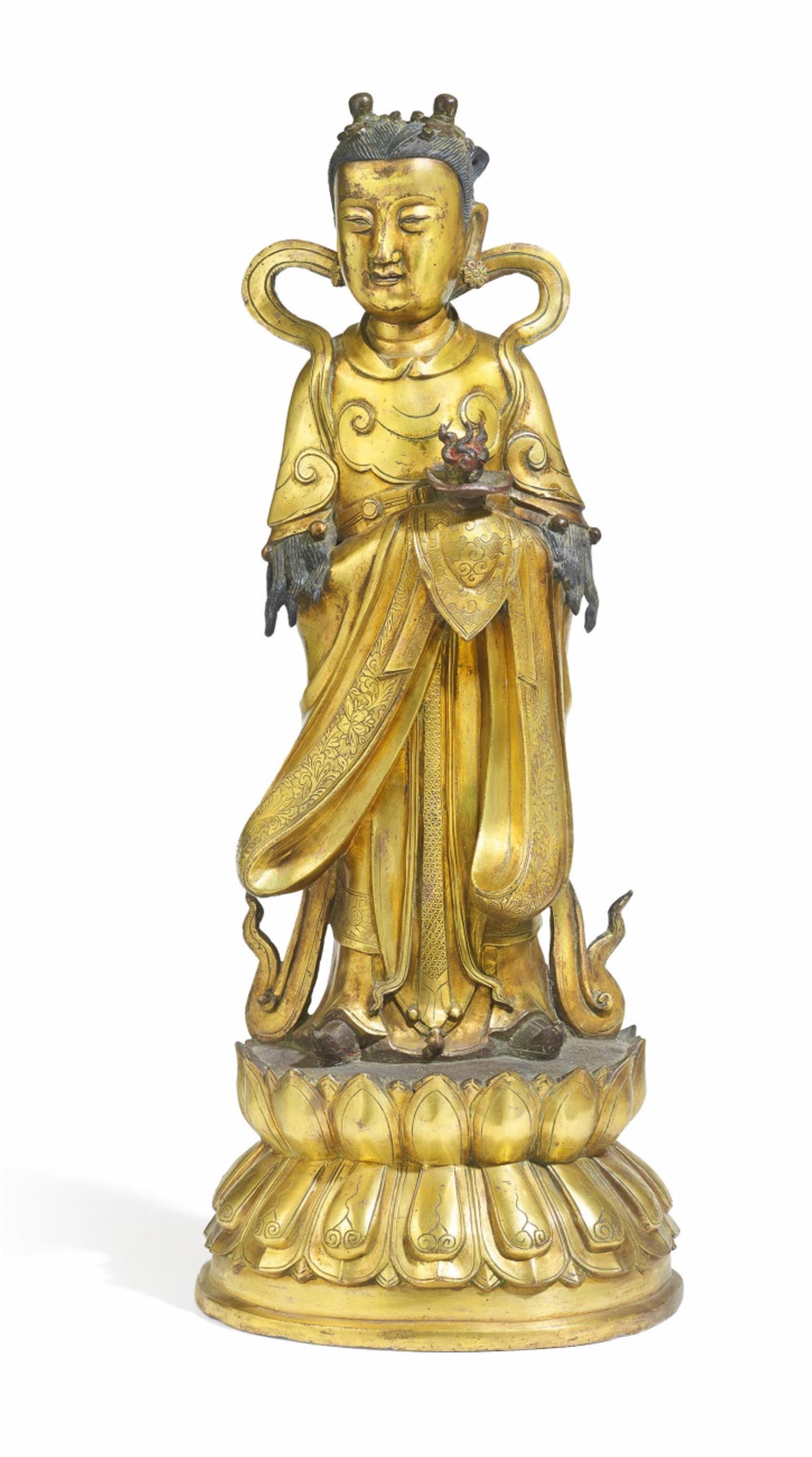 Das Drachenmädchen Longnü. Feuervergoldete Bronze. 17./18. Jh. - image-1