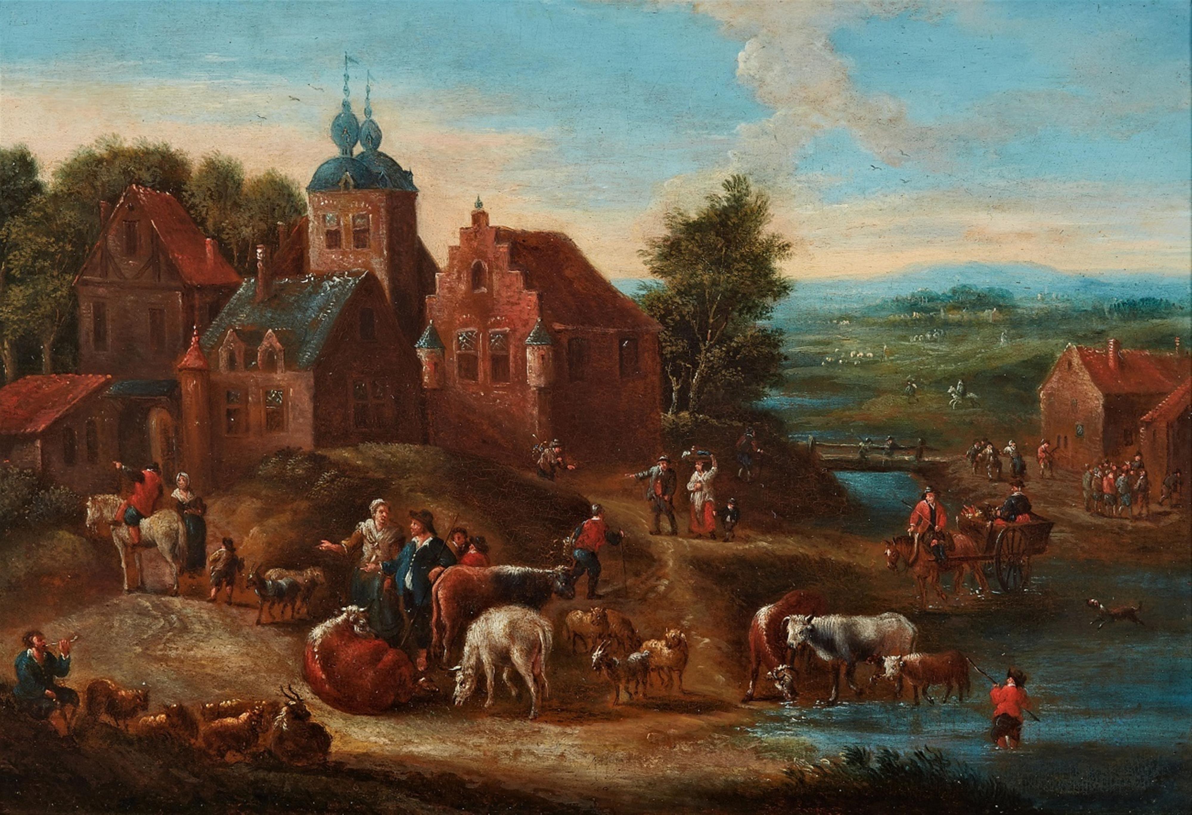 Flemish School, 17th century - Herdsmen by a Village - image-1