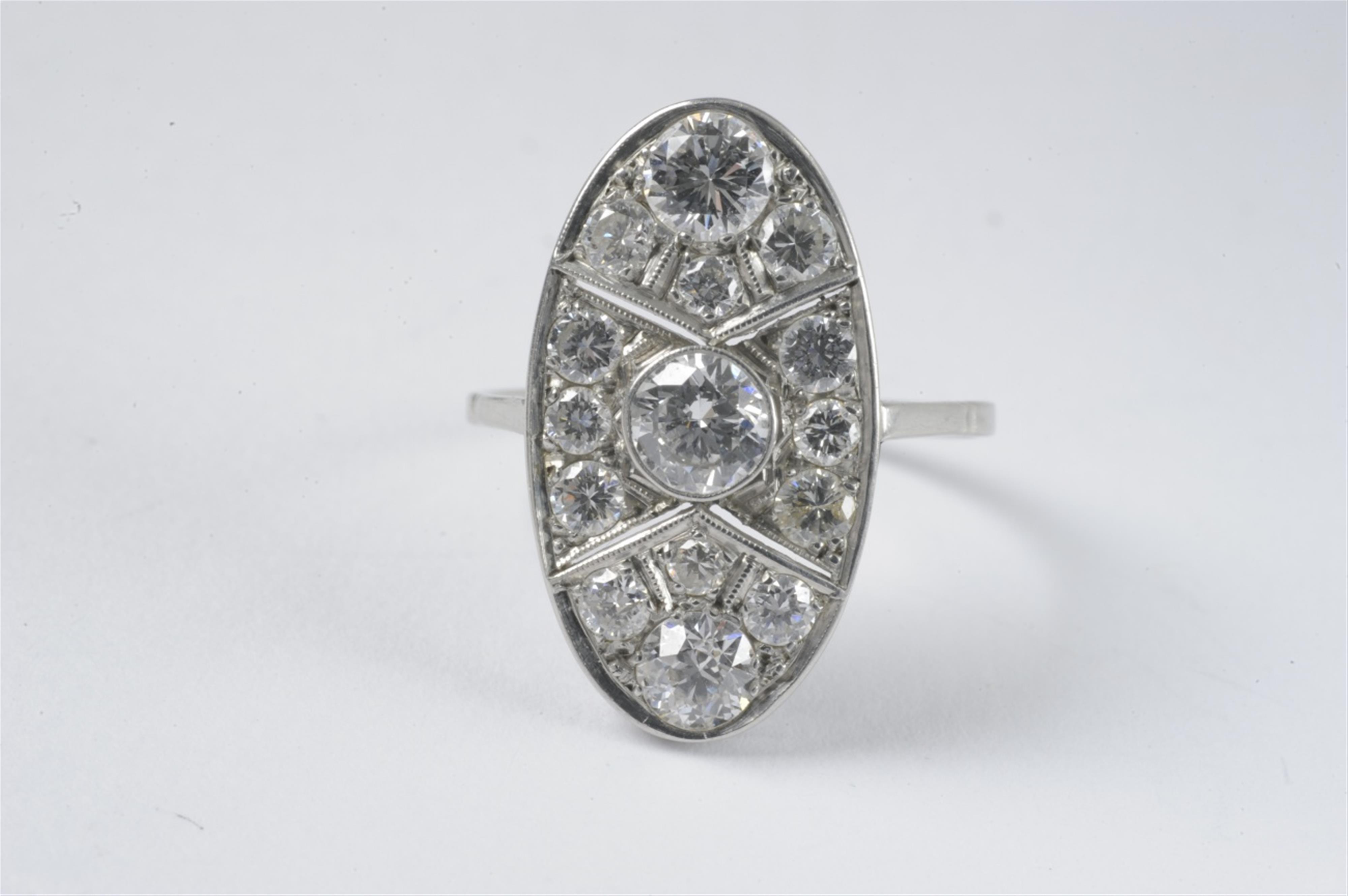 An Art Deco style platinum diamond navette ring - image-1