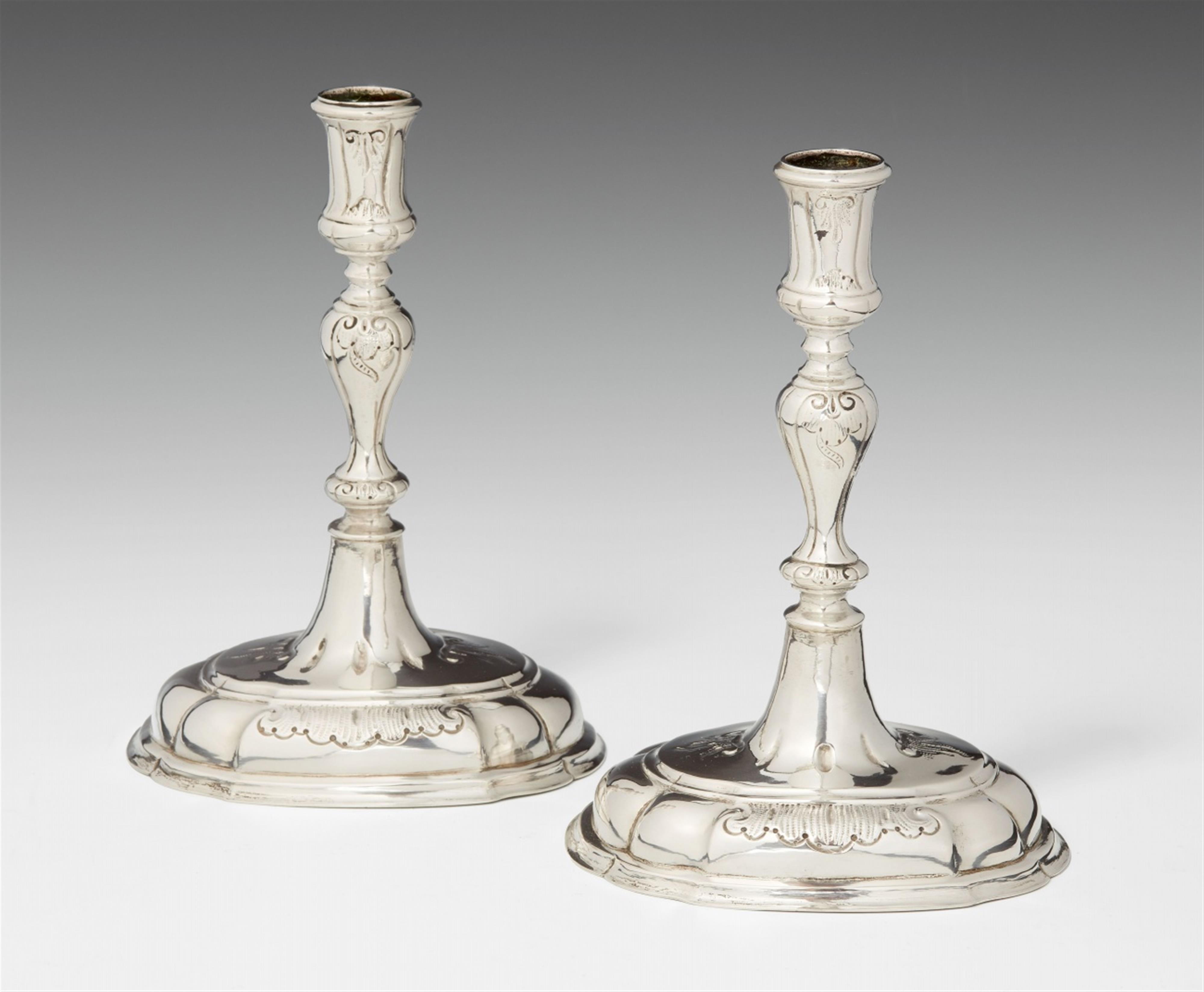 A pair of Schmiedeberg silver candelabra. Marks presumably of George Gottfried Hornig, ca. 1760. - image-1