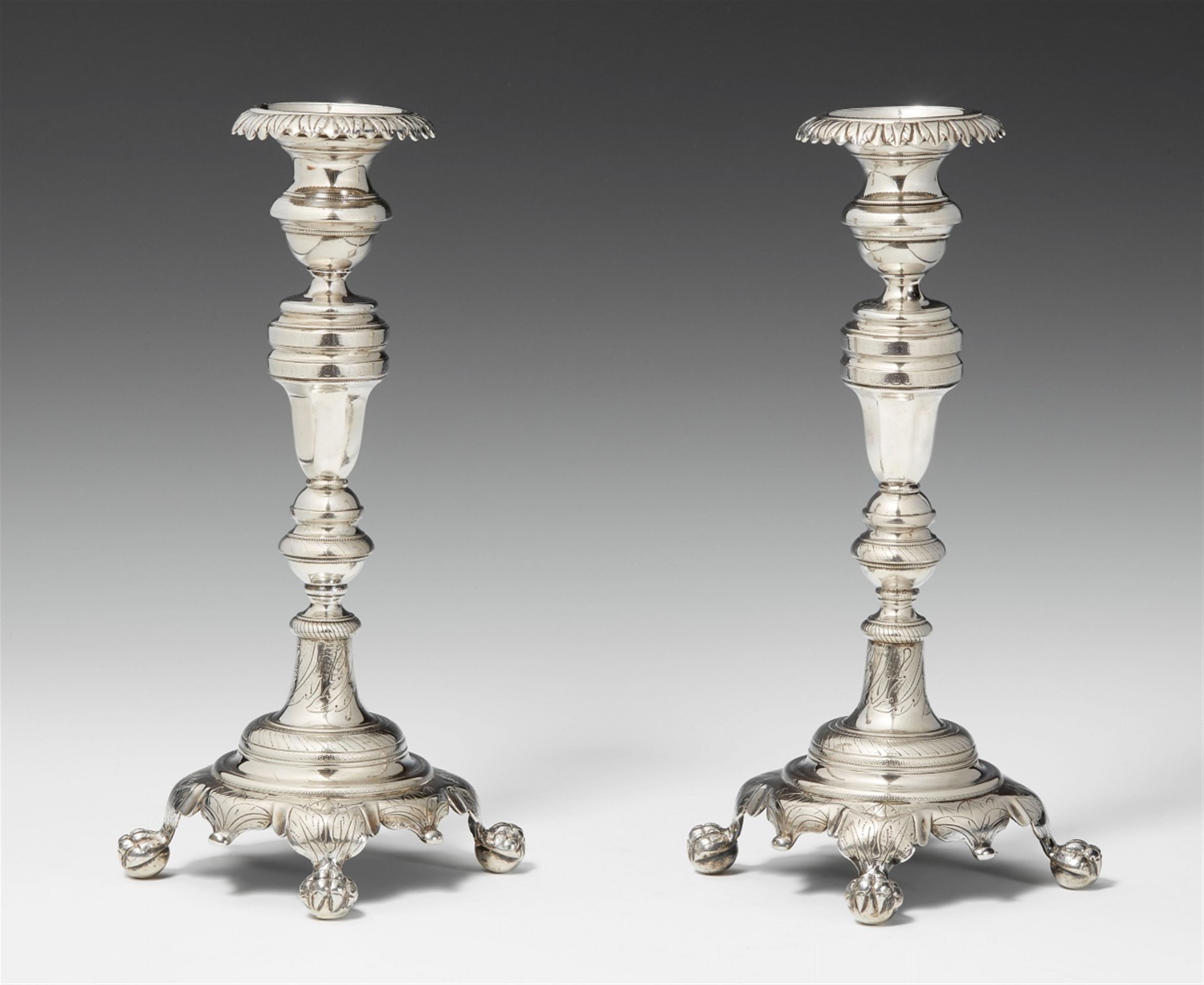 A pair of Lissabon silver candelabra. Marks of Quirino António Pereira, ca. 1830/40. - image-1