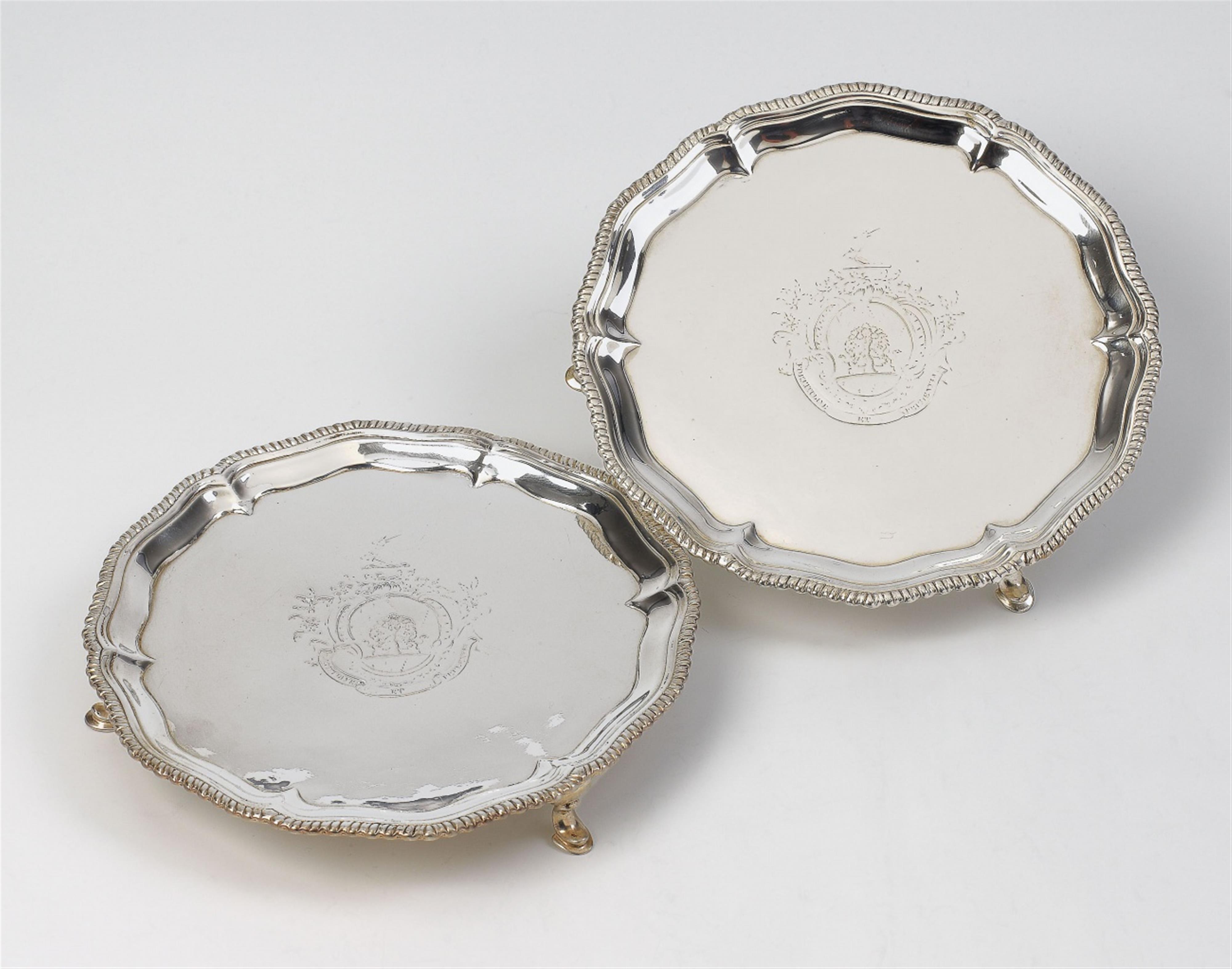 A pair of George III London silver salvers. Marks of John Cormick, 1768/69. - image-3