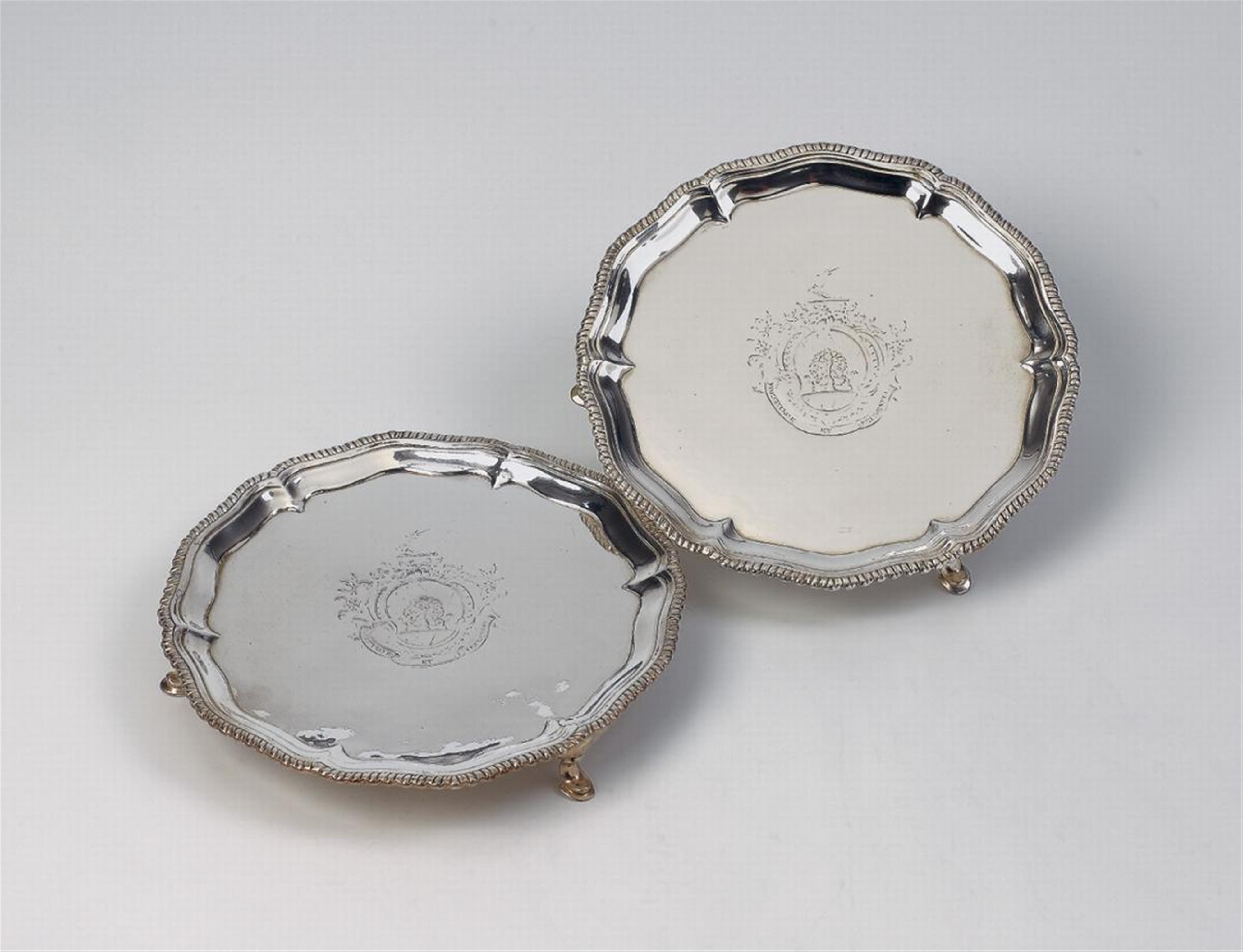 A pair of George III London silver salvers. Marks of John Cormick, 1768/69. - image-1