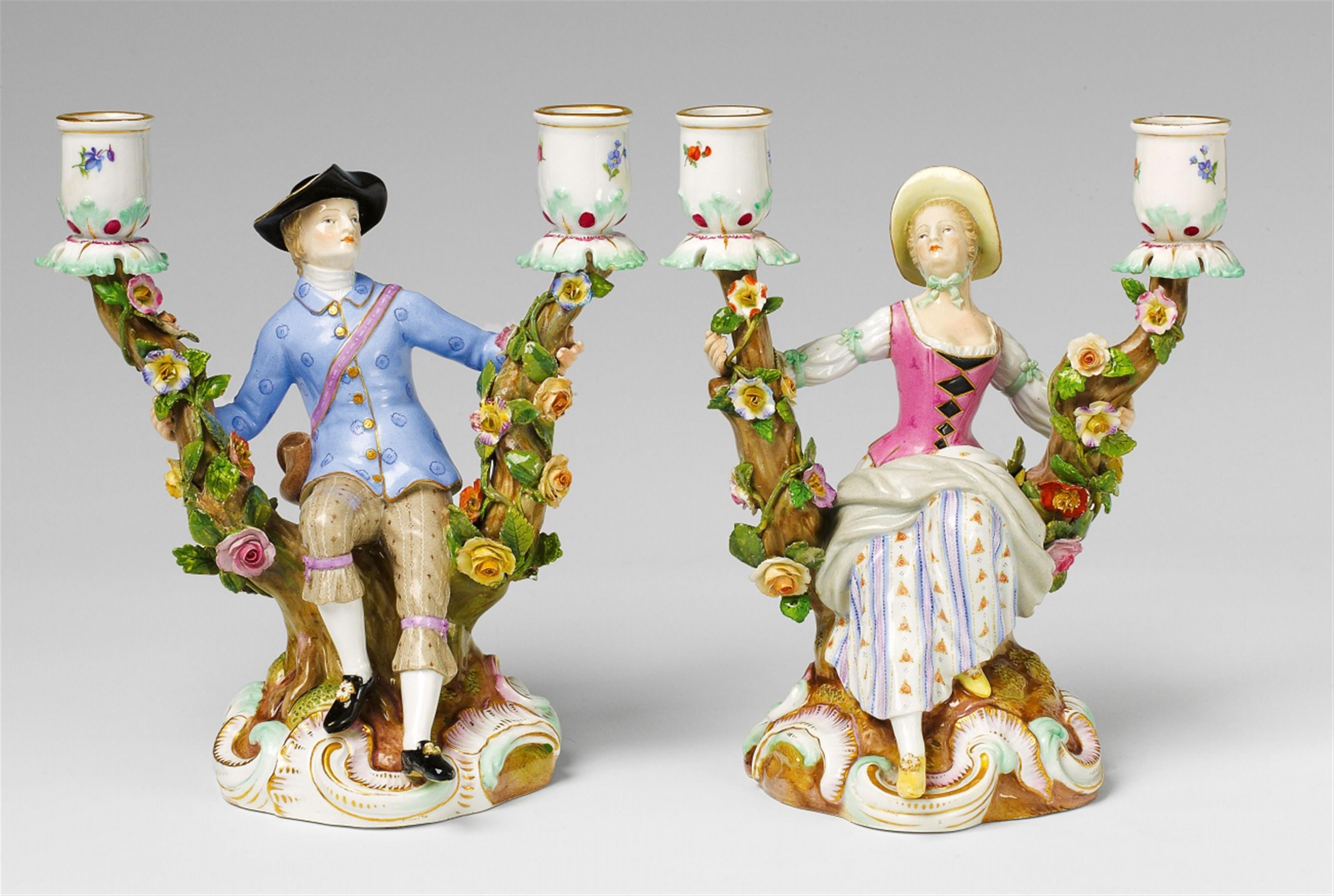 Two Meissen porcelain figural candlesticks - image-1