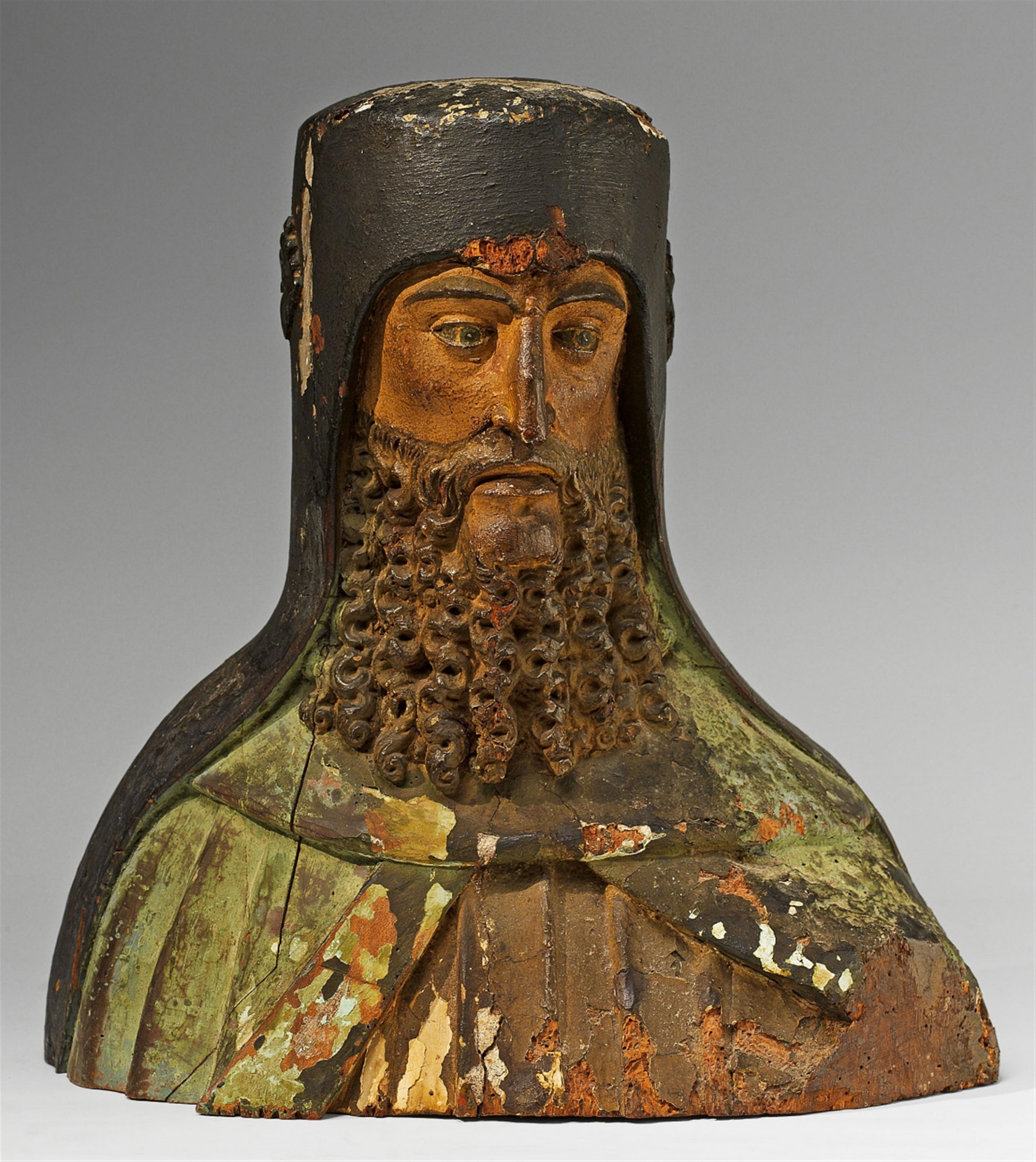 A carved and polychromed bust of a knight in a breastplate - image-1