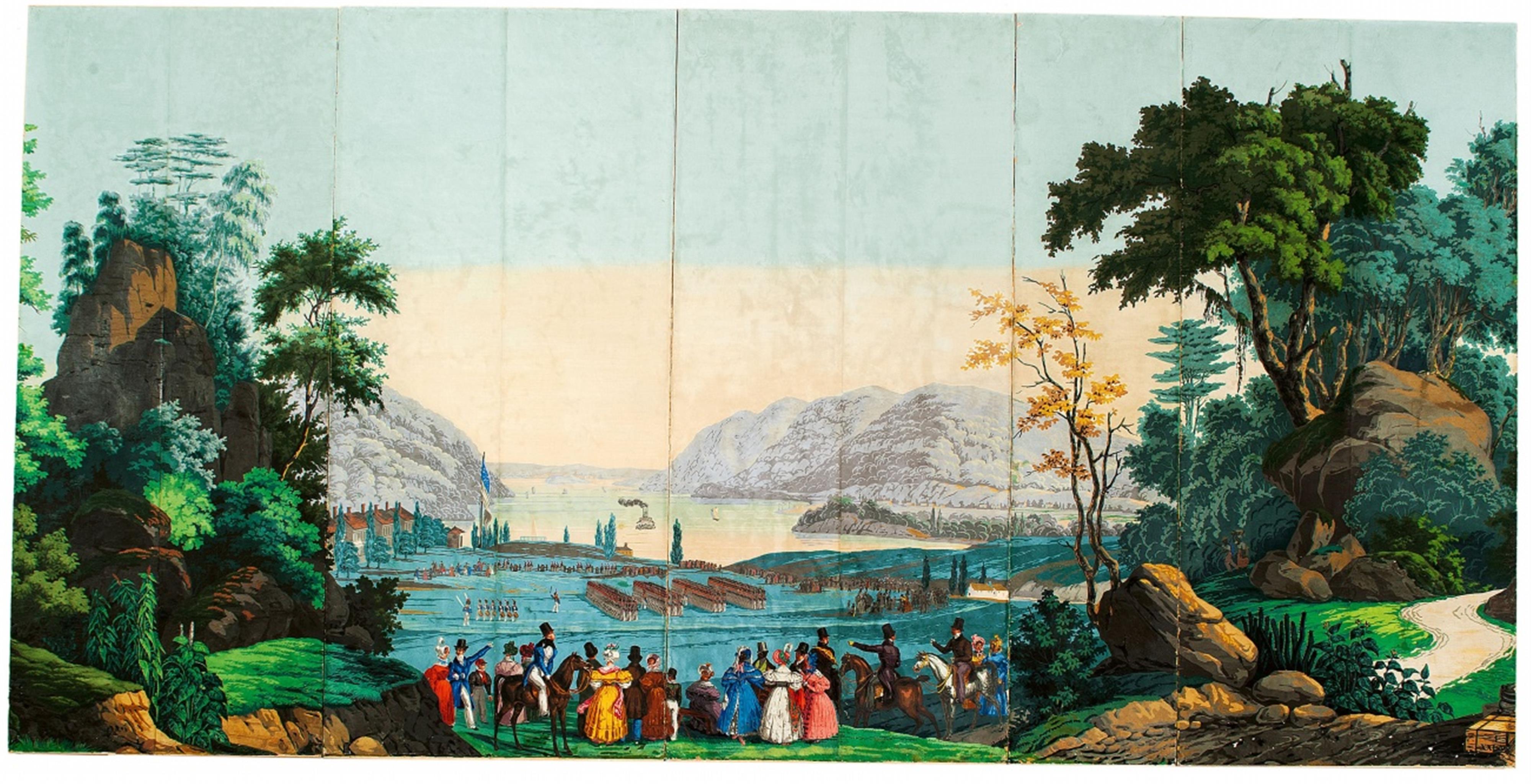 Nine sections of woodblock printed wallpaper "West Point in New York" - image-1
