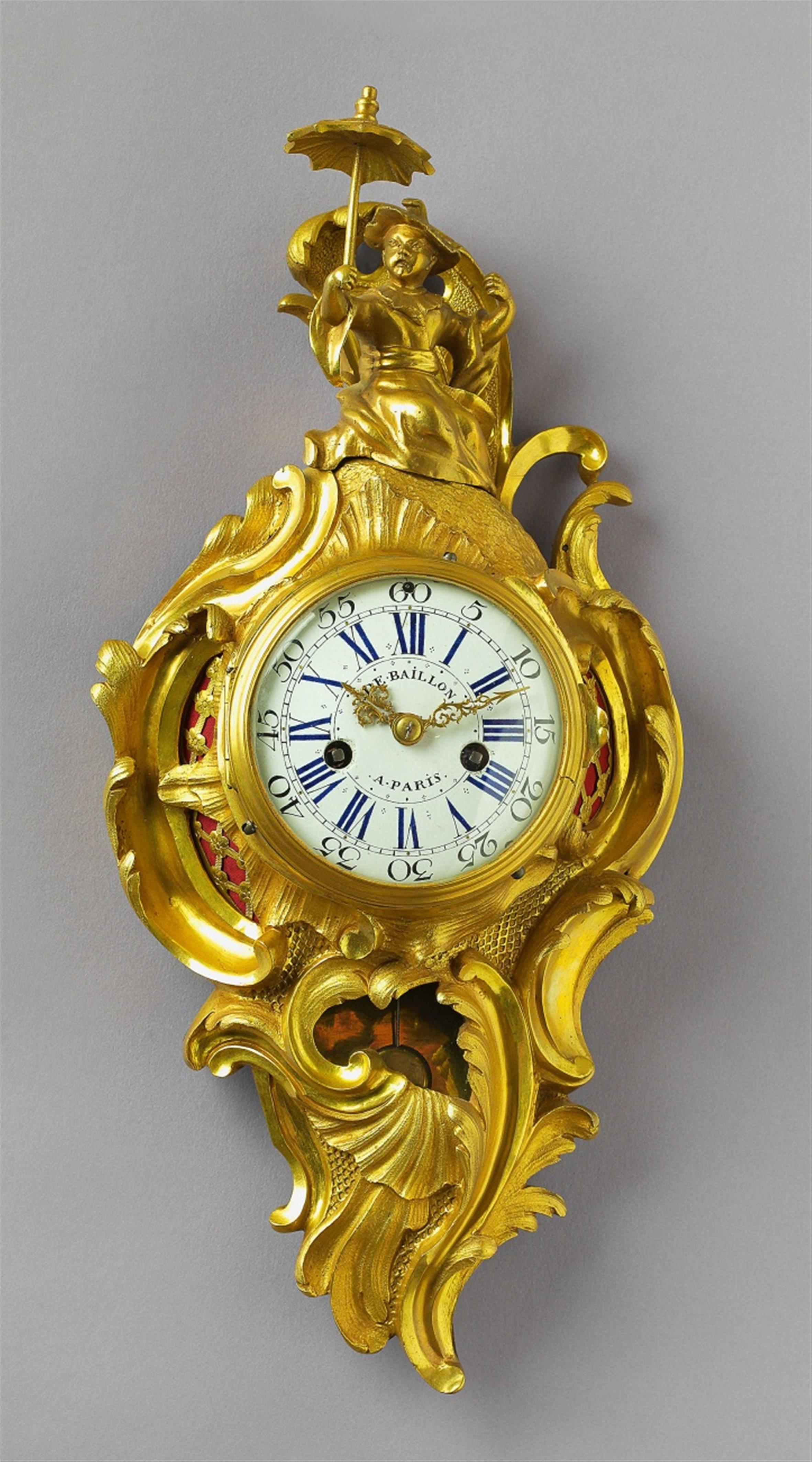 A Parisian Louis XV ormolu cartouche form cartel clock - image-1