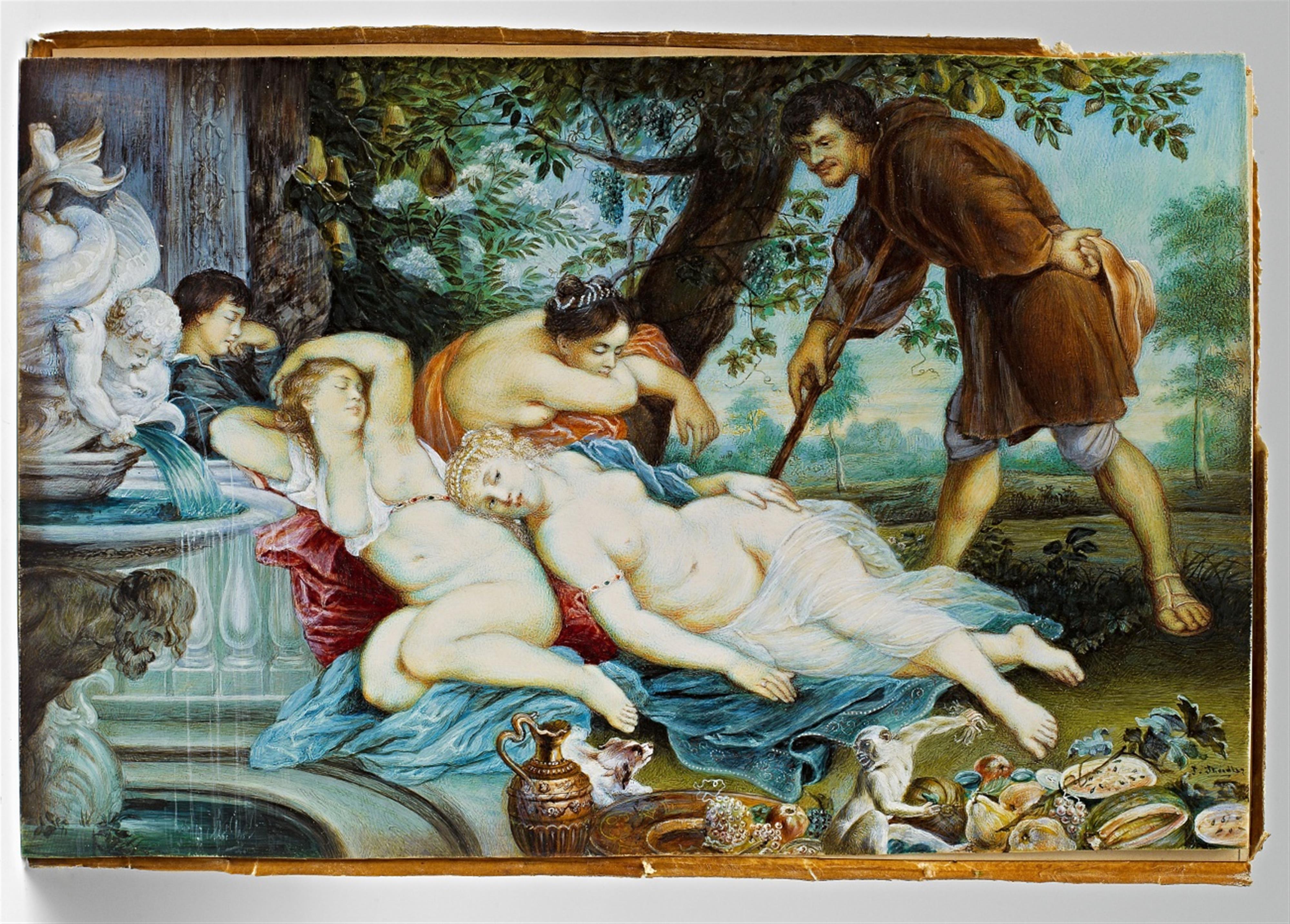 A gouache on ivory miniature after Ruben's "Cymon and Iphigenia" - image-1