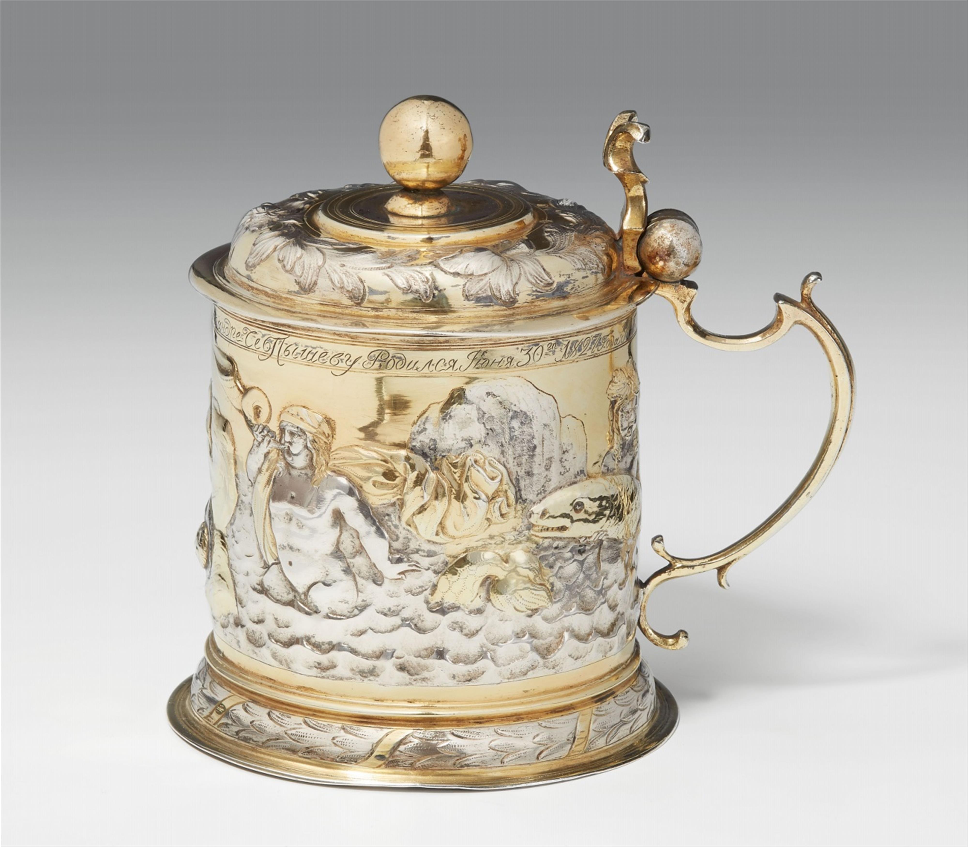 An Augsburg parcel gilt silver tankard and cover. Marks of Lukas Neusser, 1651 - 54. - image-1