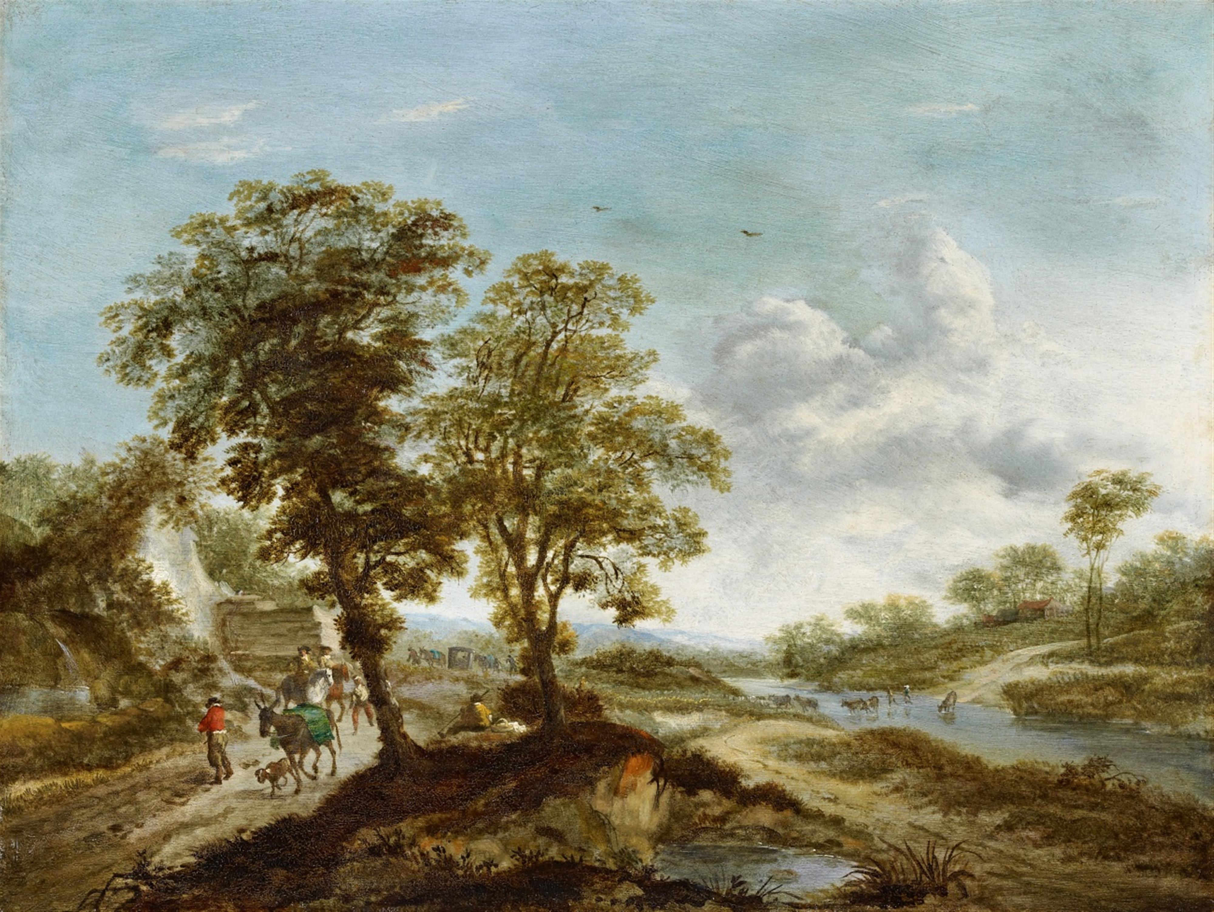 Netherlandish School, 17th century - Landscape with Travellers - image-1