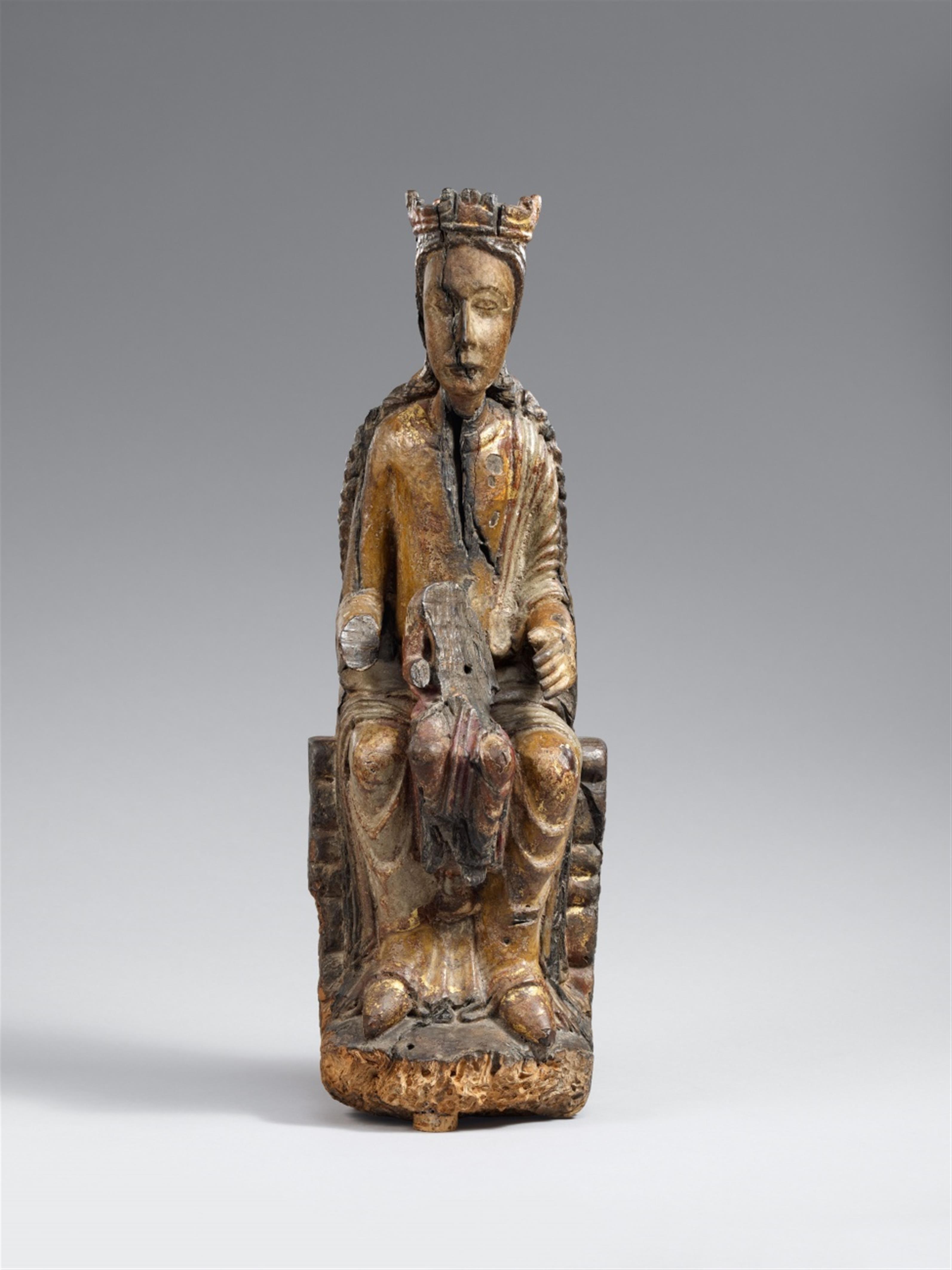 Spain 13th century - A 13th century Spanish carved wooden figure of the Virgin enthroned - image-1