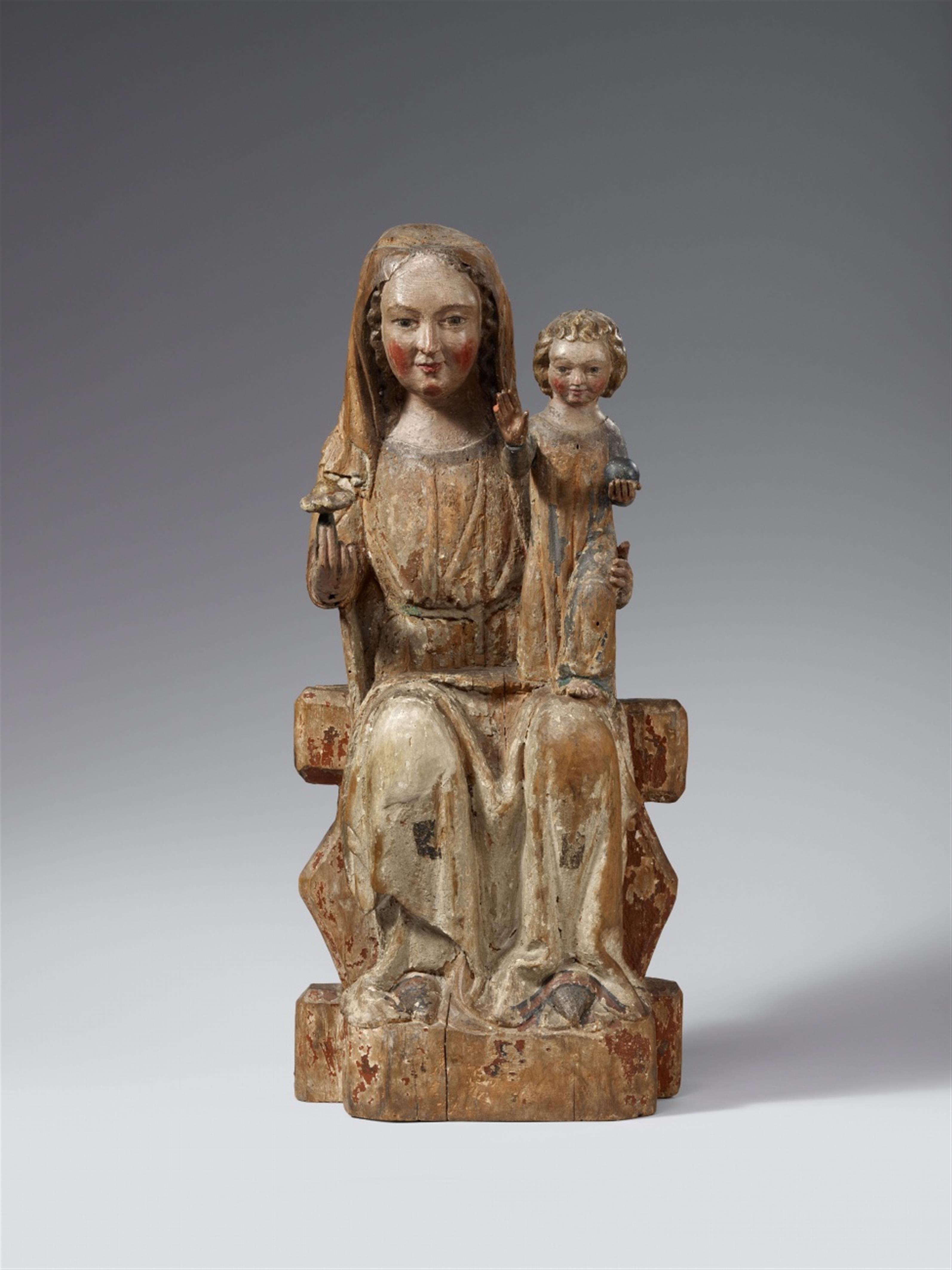 Probably Alpenländisch first half 14th century - A carved wood figure of the Virgin Enthroned, presumably Alpine Region, 1st half 14th century - image-1