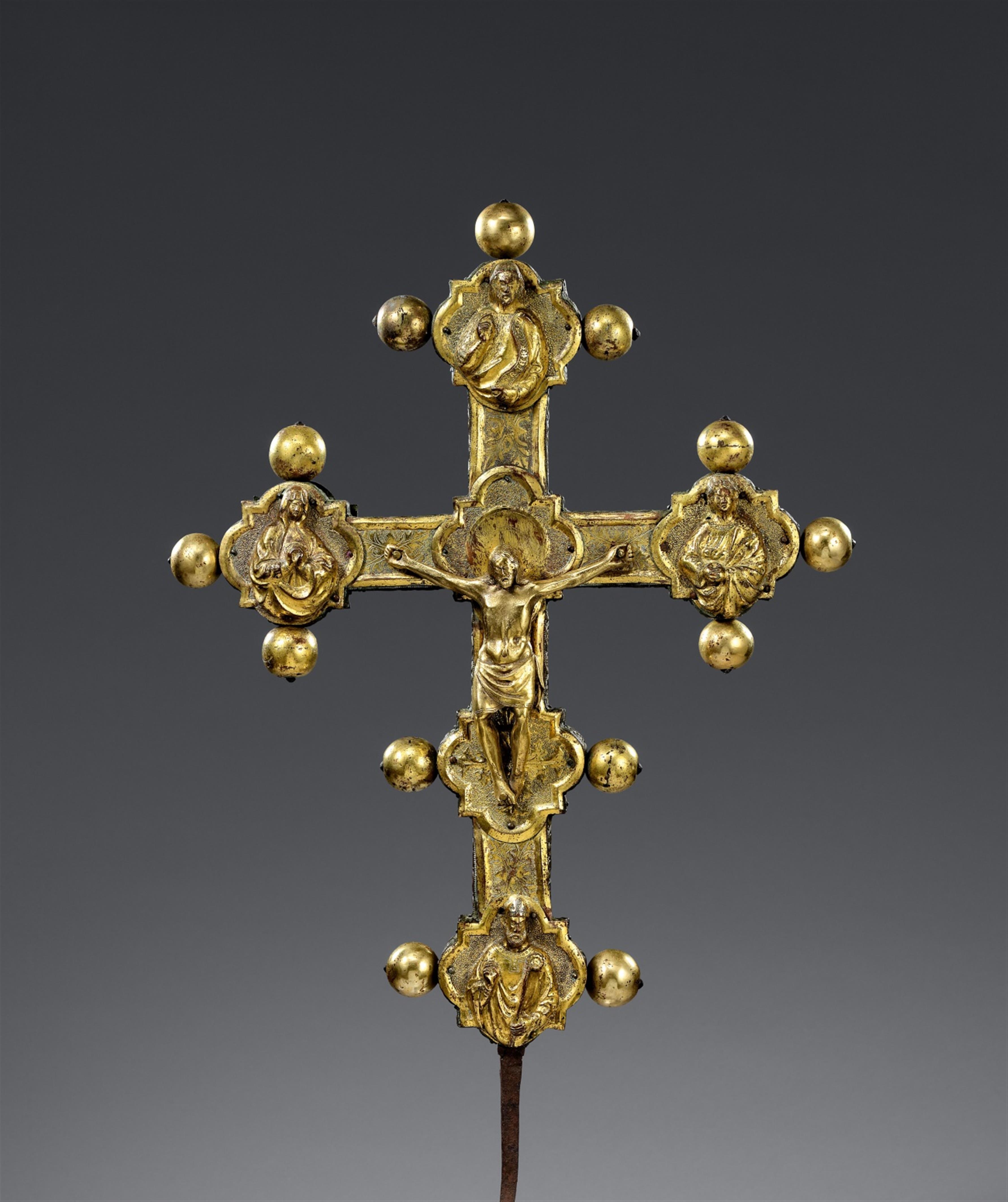 Probably German 15th century - A 15th century gilt copper processional cross, presumably German - image-1