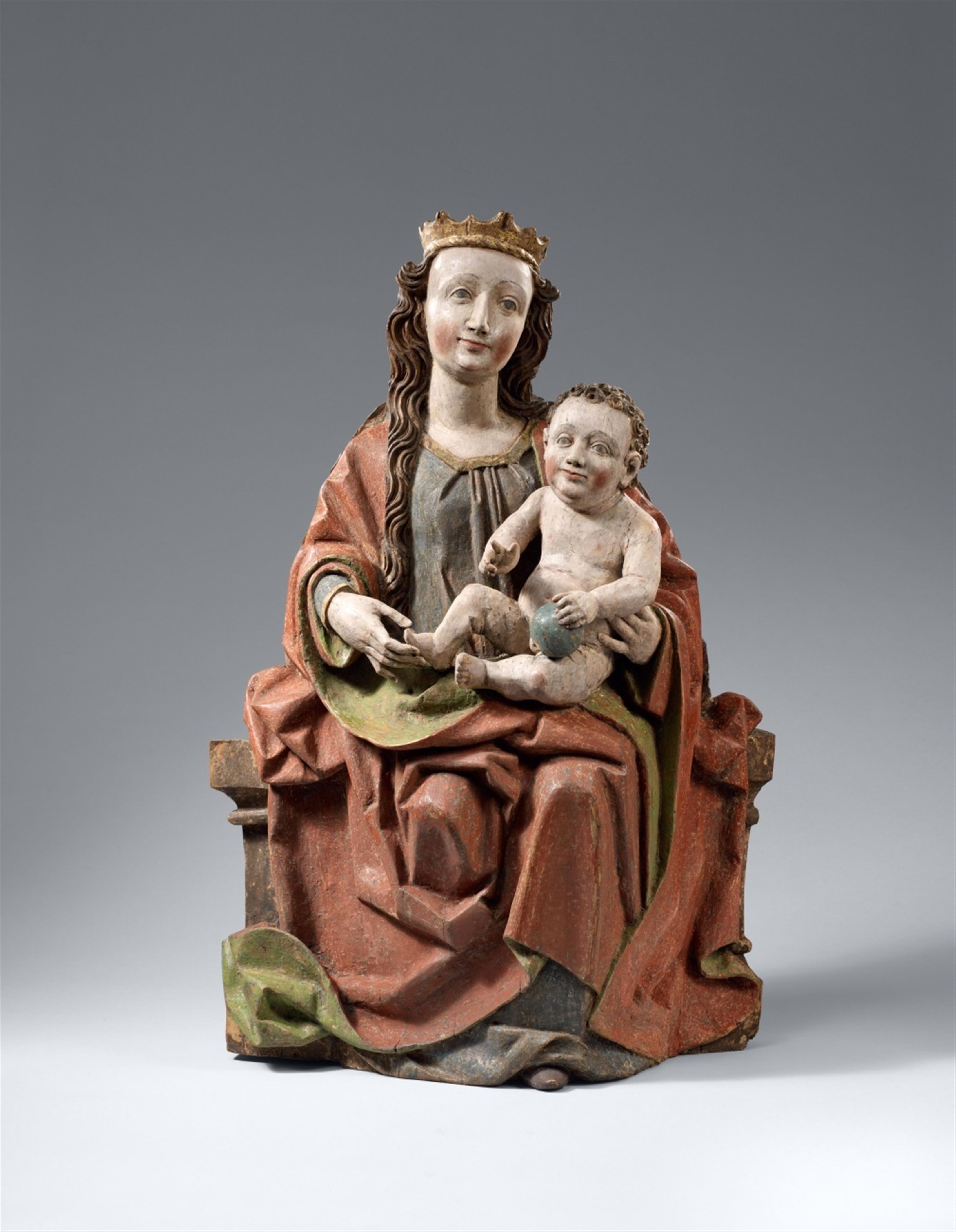 Probably Main-Franconian Region circa 1500 - A wooden figure of the Virgin enthroned, probably Main Franconian, circa 1500. - image-1