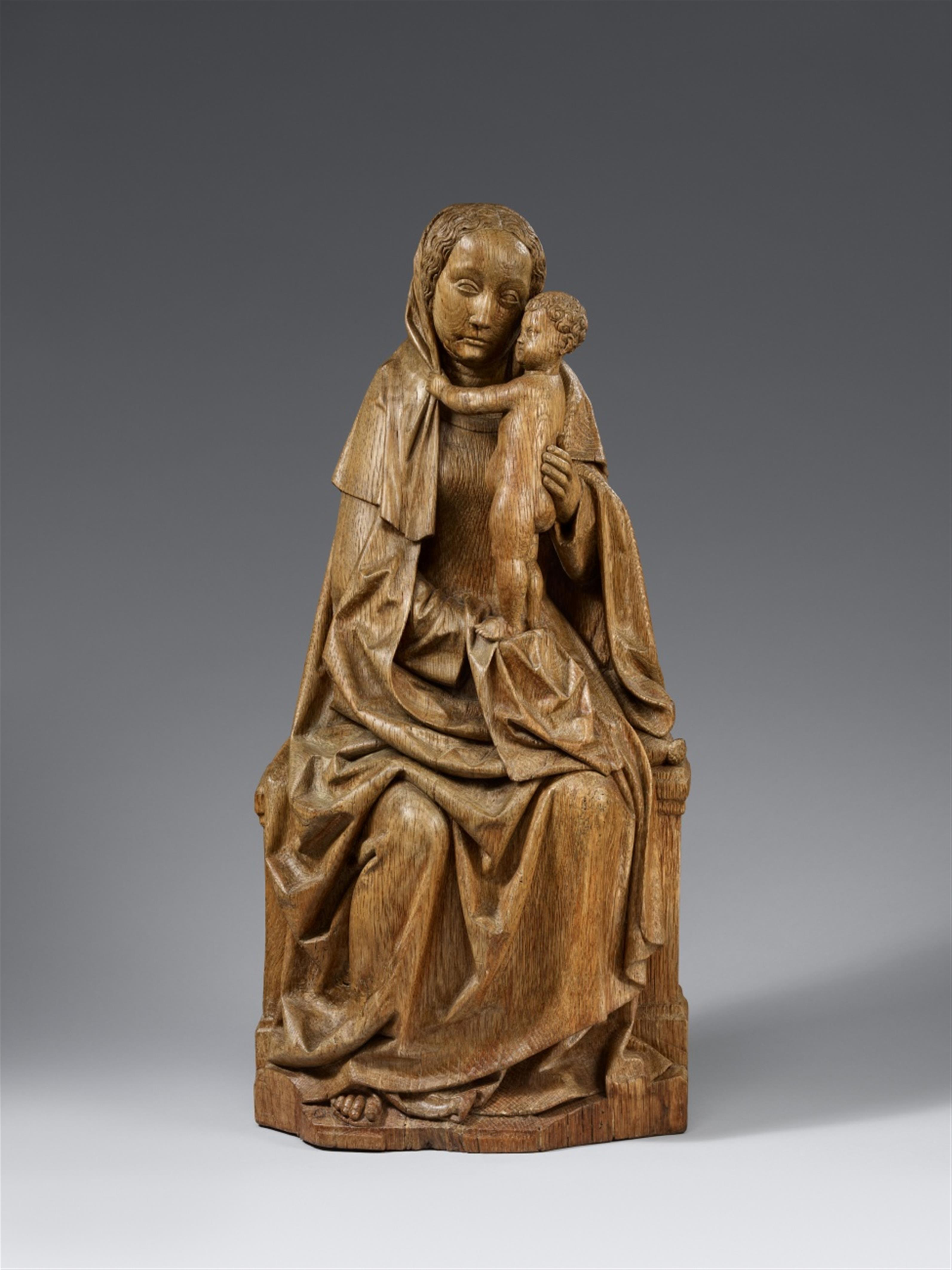 Bruges early 16th century - An early 16th century Bruges carved oak figure of the Virgin enthroned - image-1