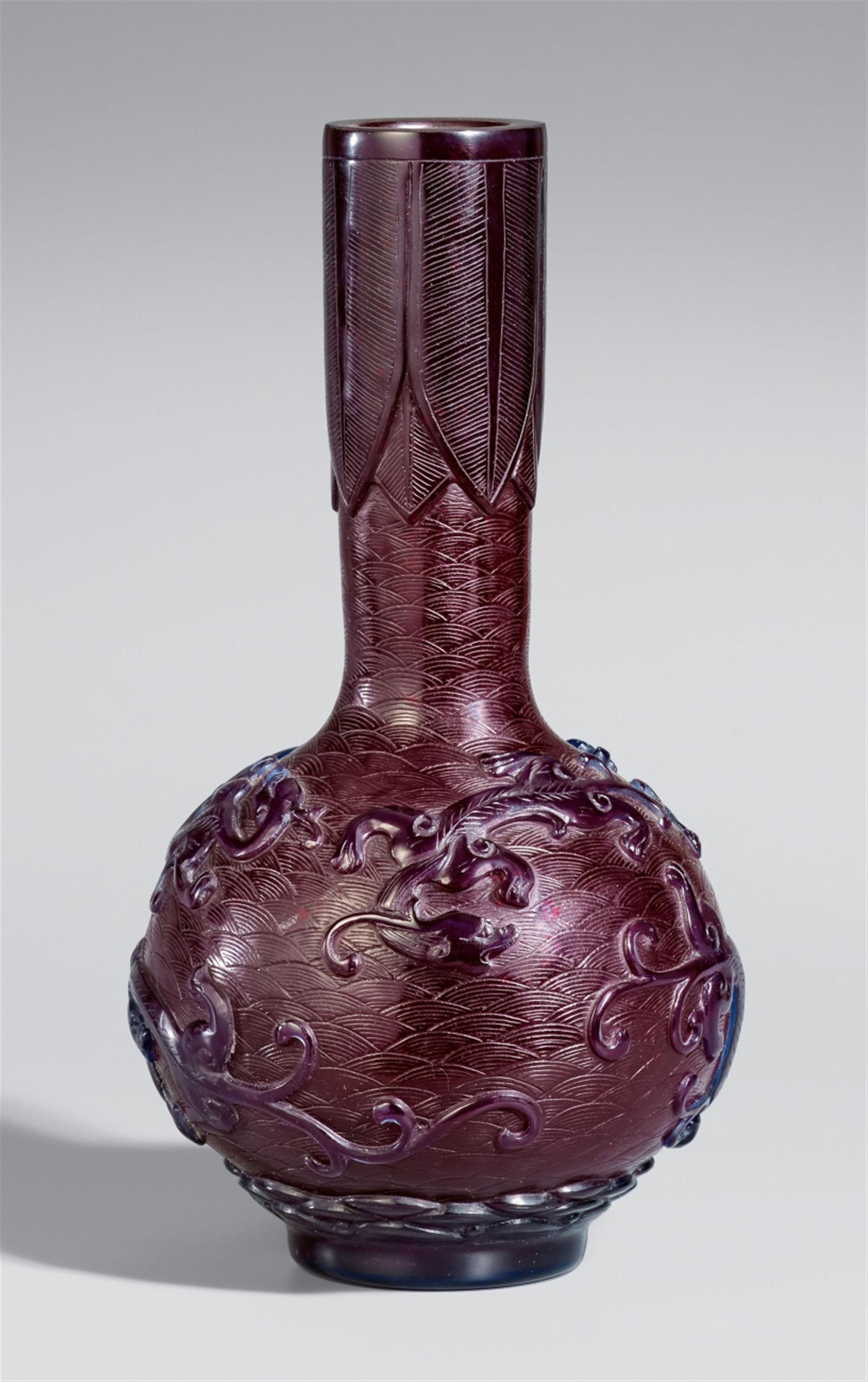 An opaque dark red glass bottle vase. 19th century - image-1