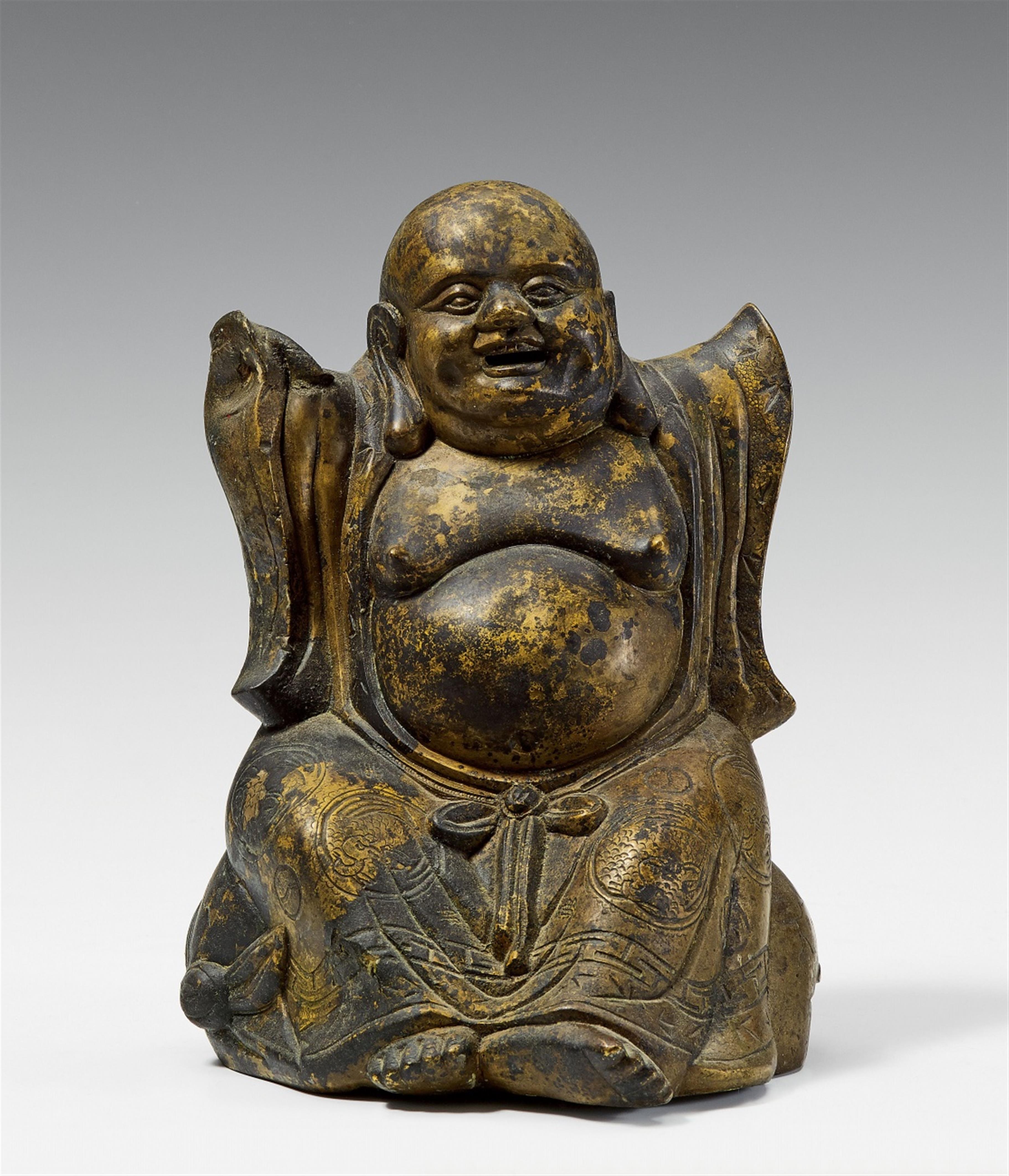 Milefo, auch Budai genannt. Bronze mit partieller Vergoldung. Späte Qing-Zeit - image-1