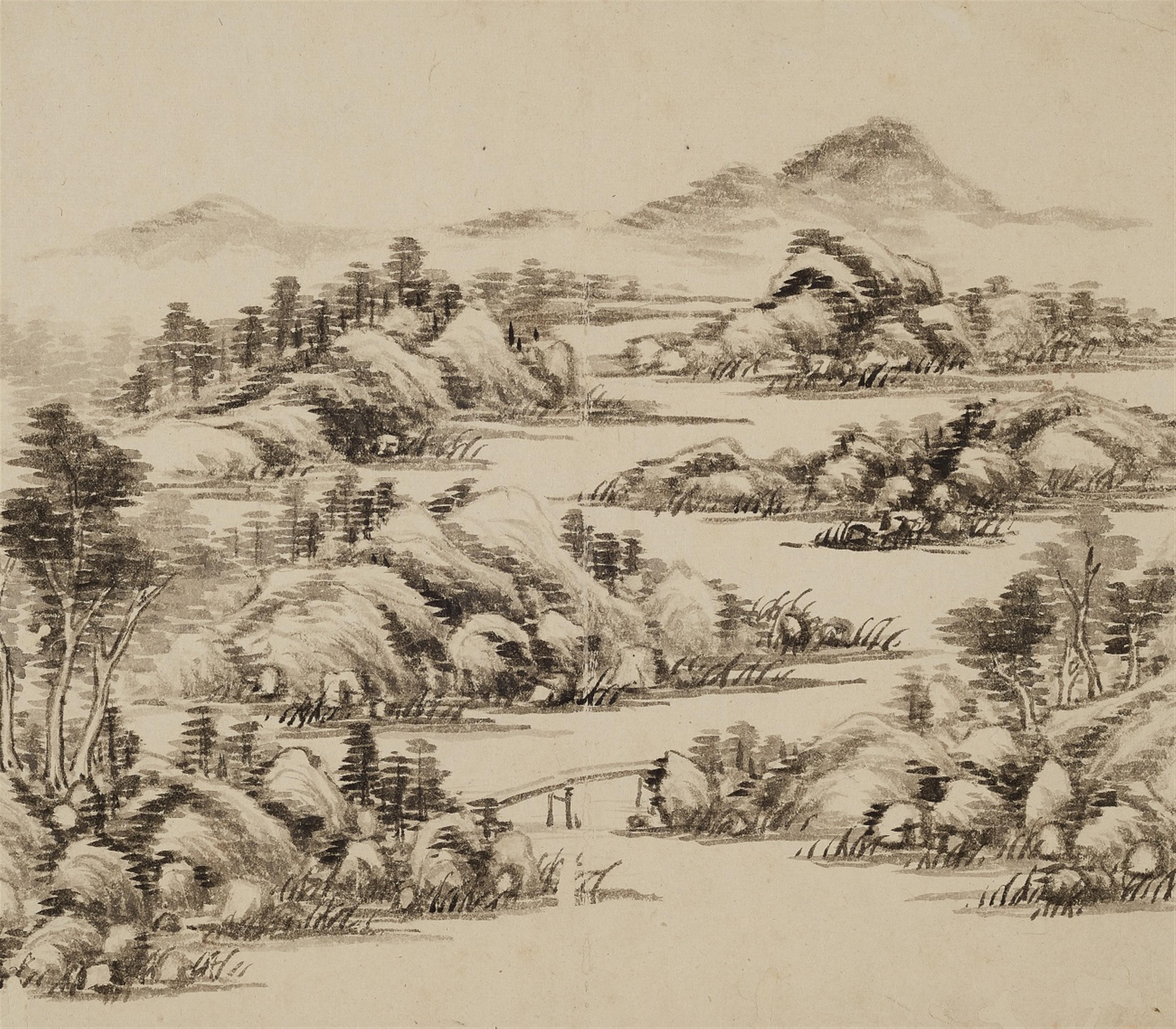 After Qian Weicheng . 19th century - An album with ten double-leaves, depicting landscapes after Qian Weicheng. Brocade covers. 19th century. - image-2