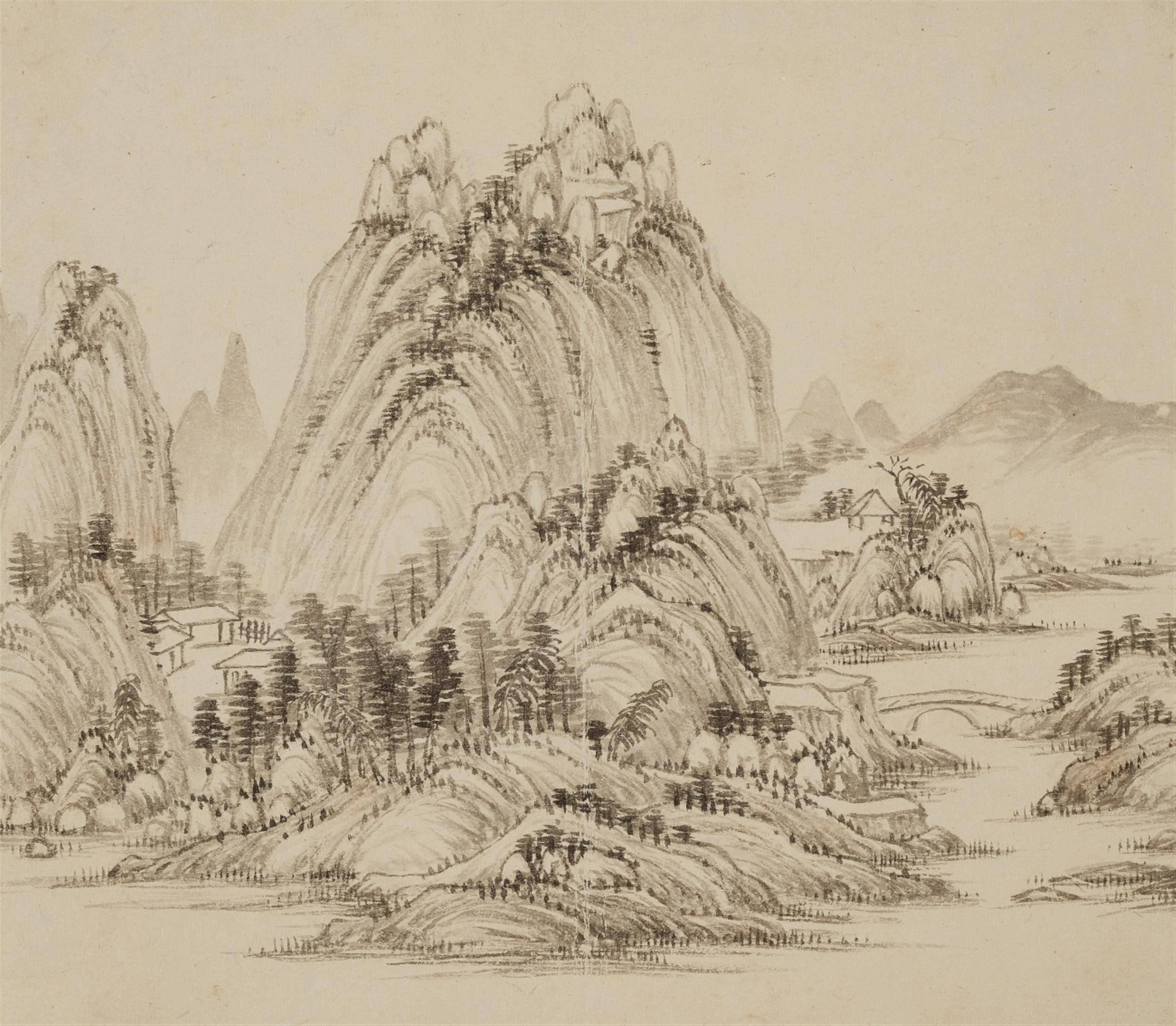 After Qian Weicheng . 19th century - An album with ten double-leaves, depicting landscapes after Qian Weicheng. Brocade covers. 19th century. - image-3