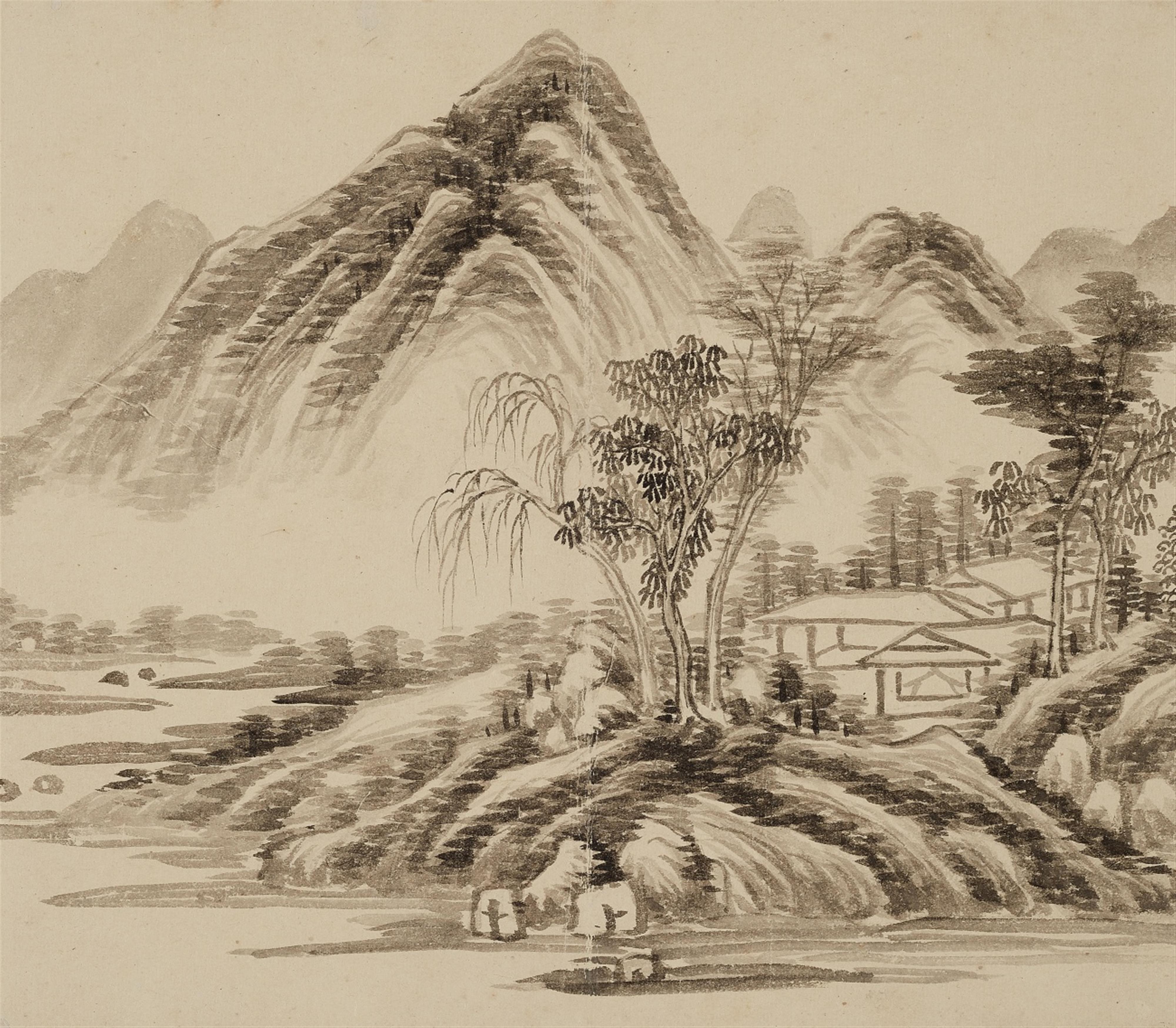 After Qian Weicheng . 19th century - An album with ten double-leaves, depicting landscapes after Qian Weicheng. Brocade covers. 19th century. - image-4