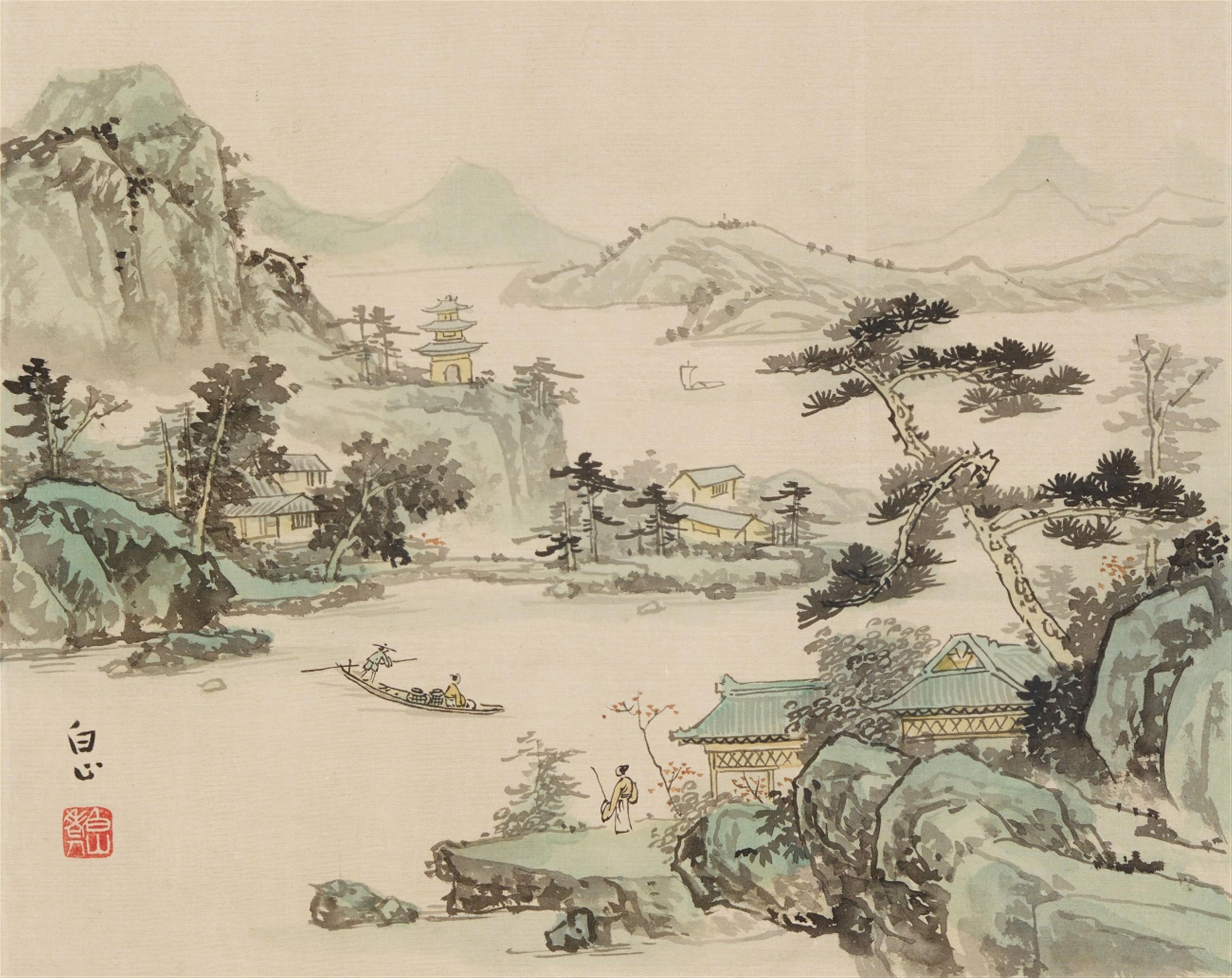 Unidentified artist . 19th/20th century - Two landscape paintings. Ink and colour on silk. Inscribed and sealed. 19th/20th century. (2) - image-2