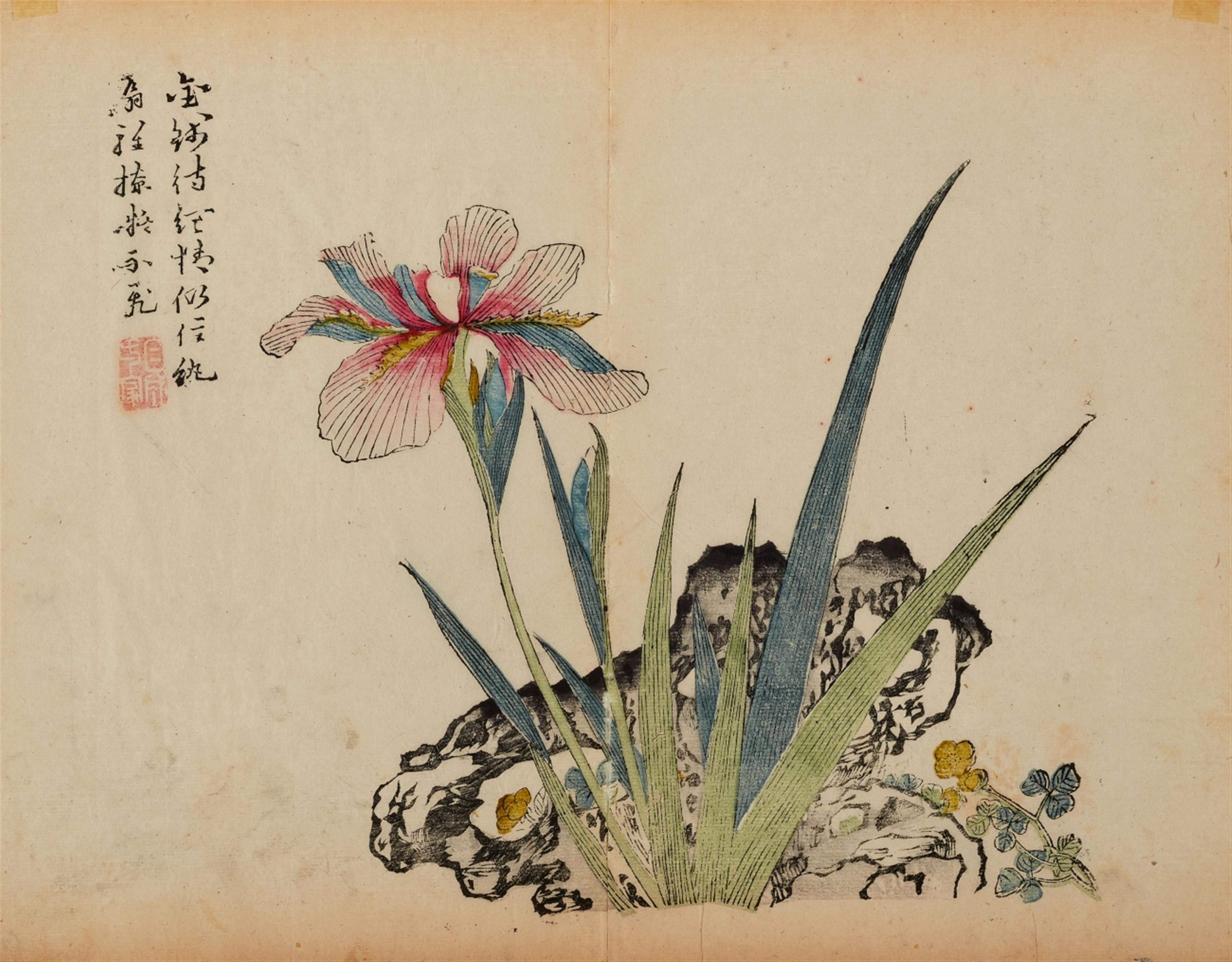 Various artists . 19th century - 25 colour woodblock prints from the Jieziyuan huazhuan (The Mustard Seed Garden painting manual), depicting different flowers, insects, birds, stones and mountains. 19th century... - image-1