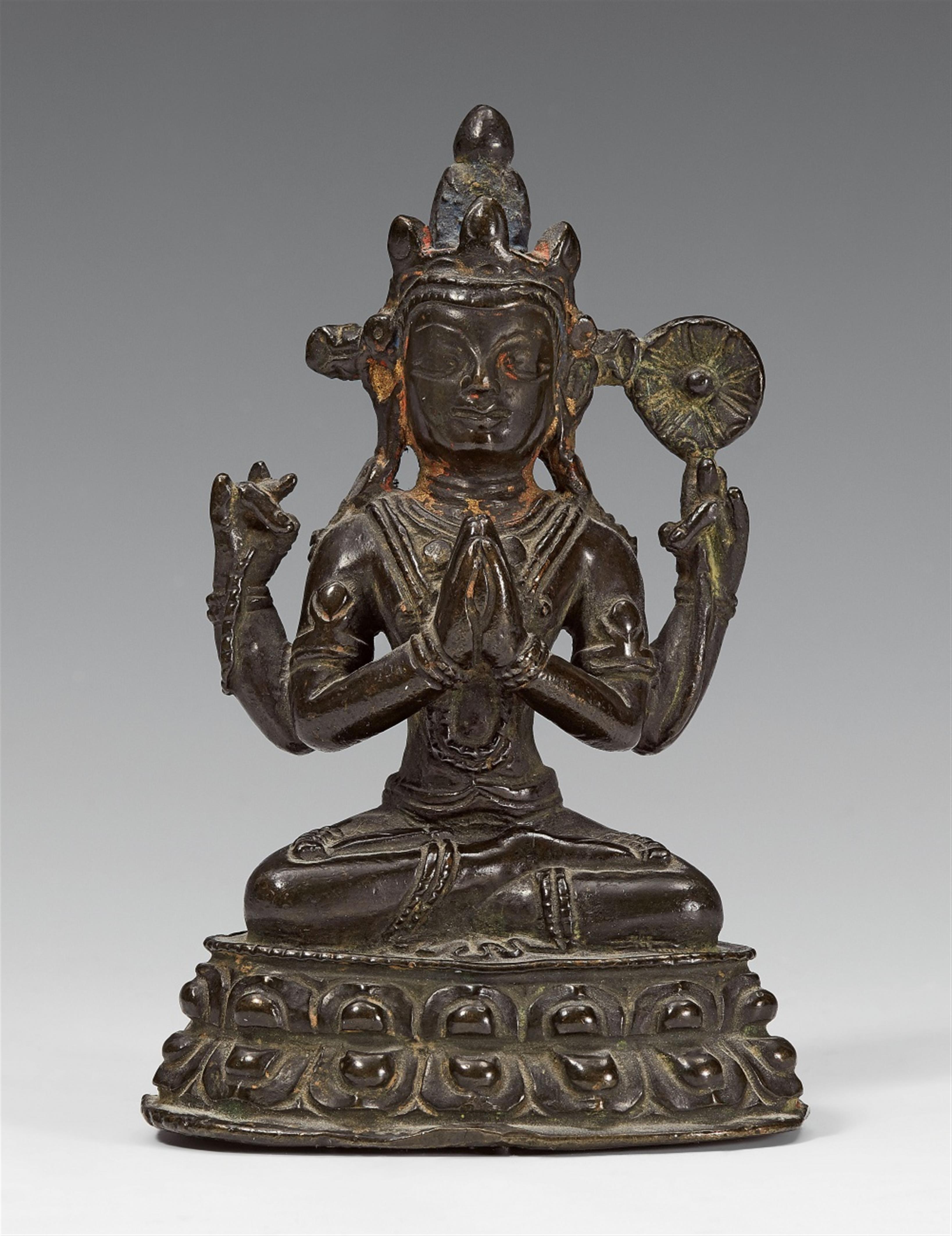 A Tibetan bronze figure of Shadakshari Avalokiteshvara. 15th/16th century - image-1