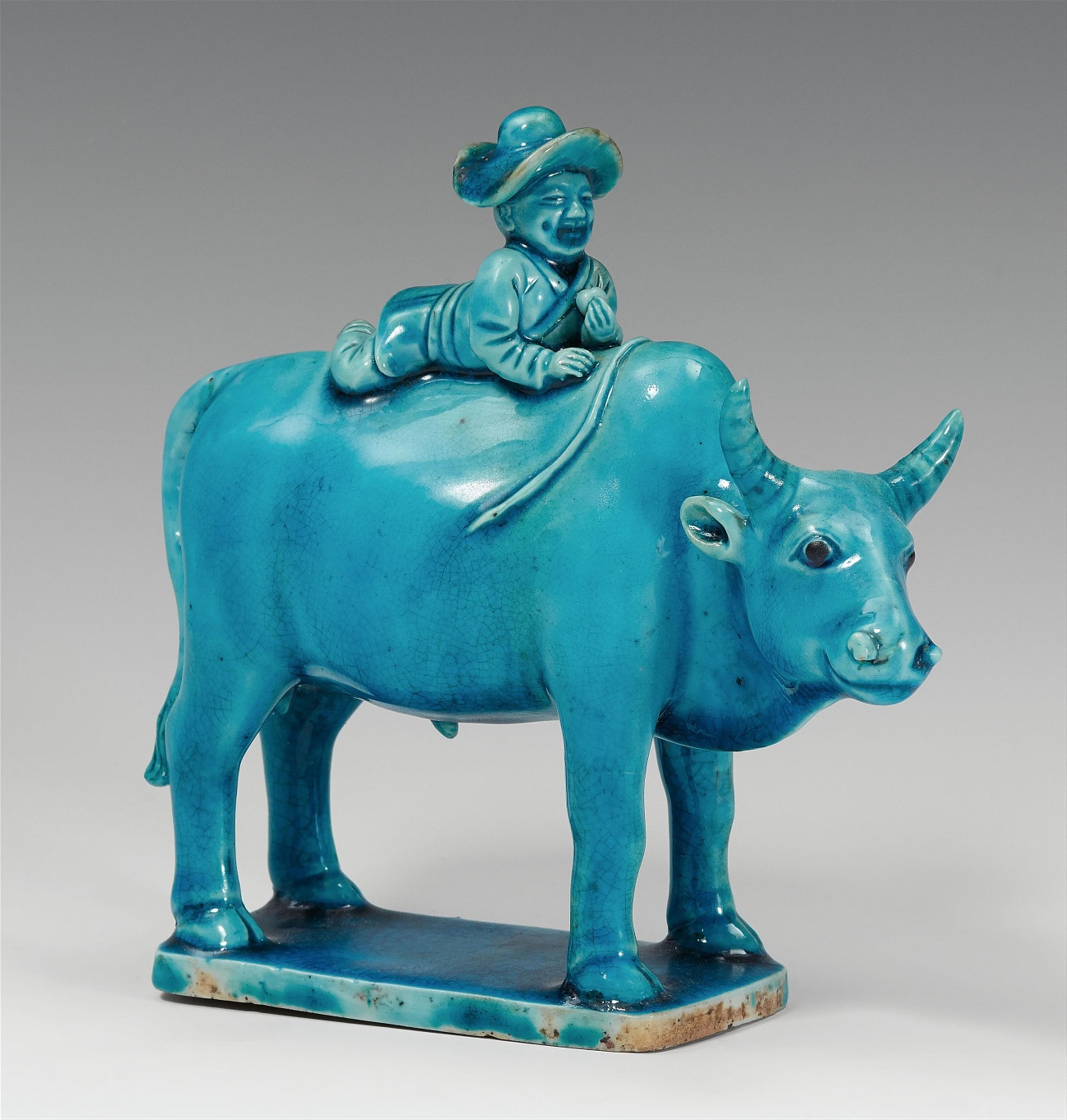 A turquoise-glazed ox with a boy. 18th century - image-1