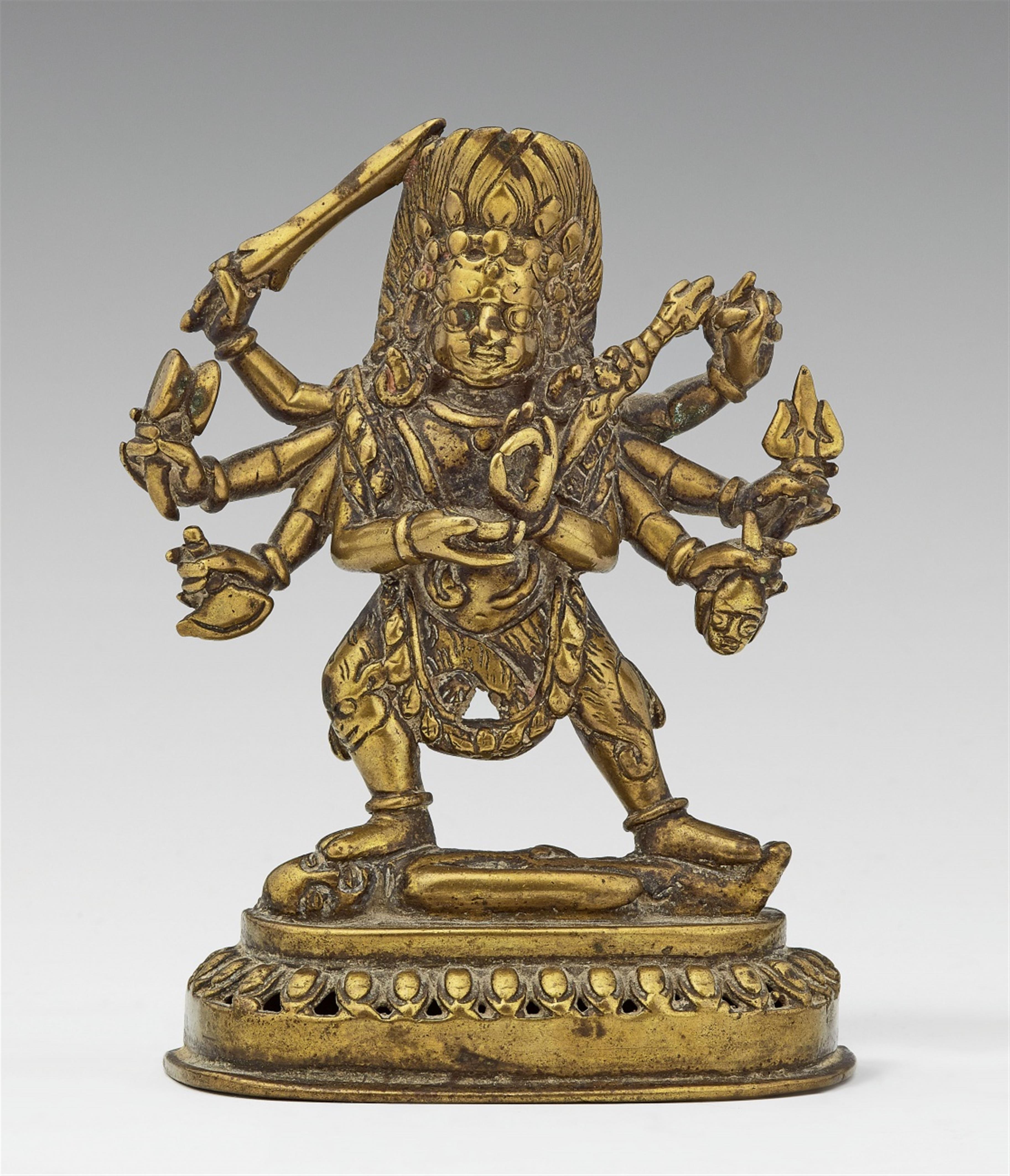 A Nepalese brass figure of an eight-armed Mahakala. 19th century - image-1