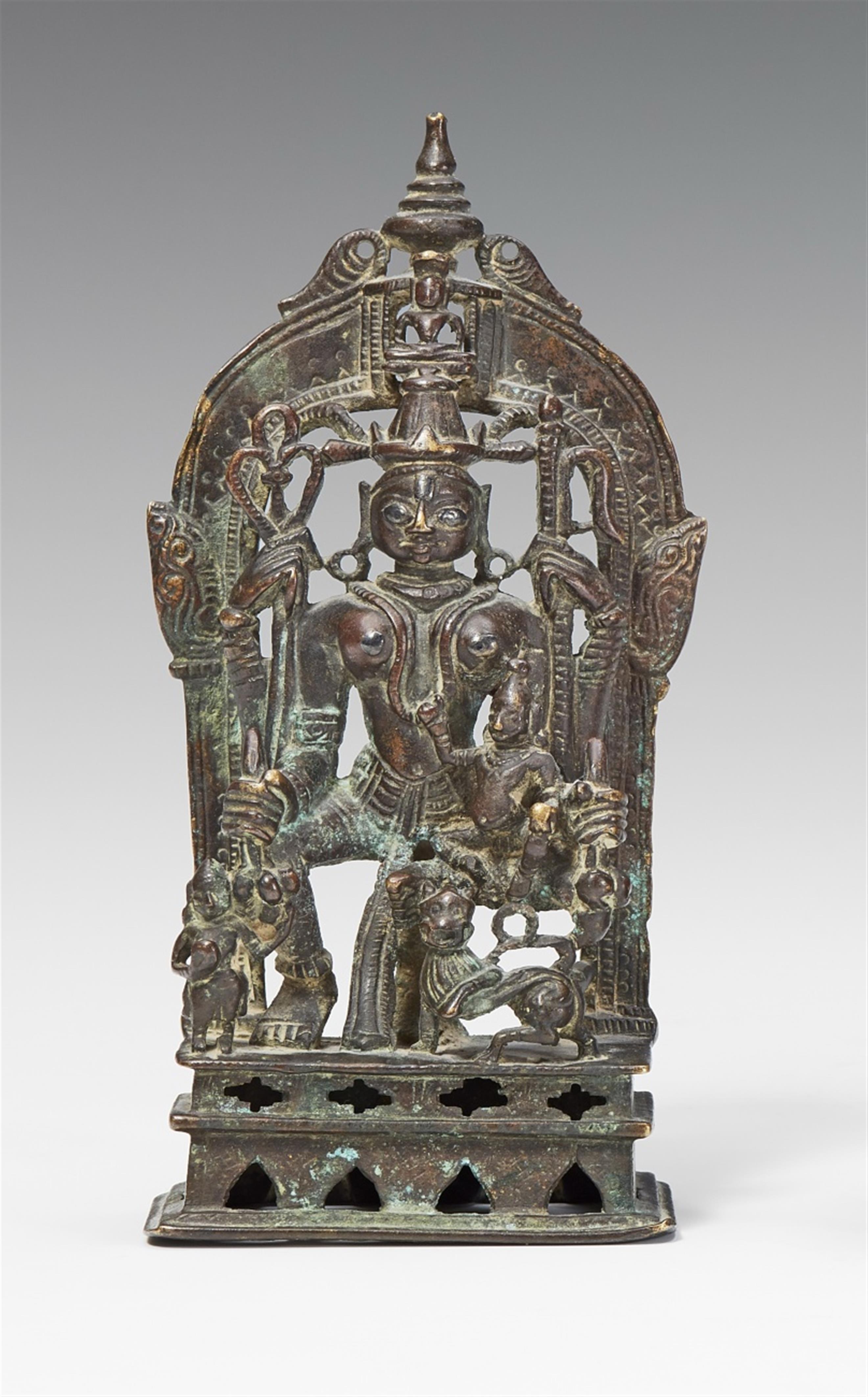 A Gujarati/Rajasthani copper alloy shrine of Ambika. Dated 1501 - image-2