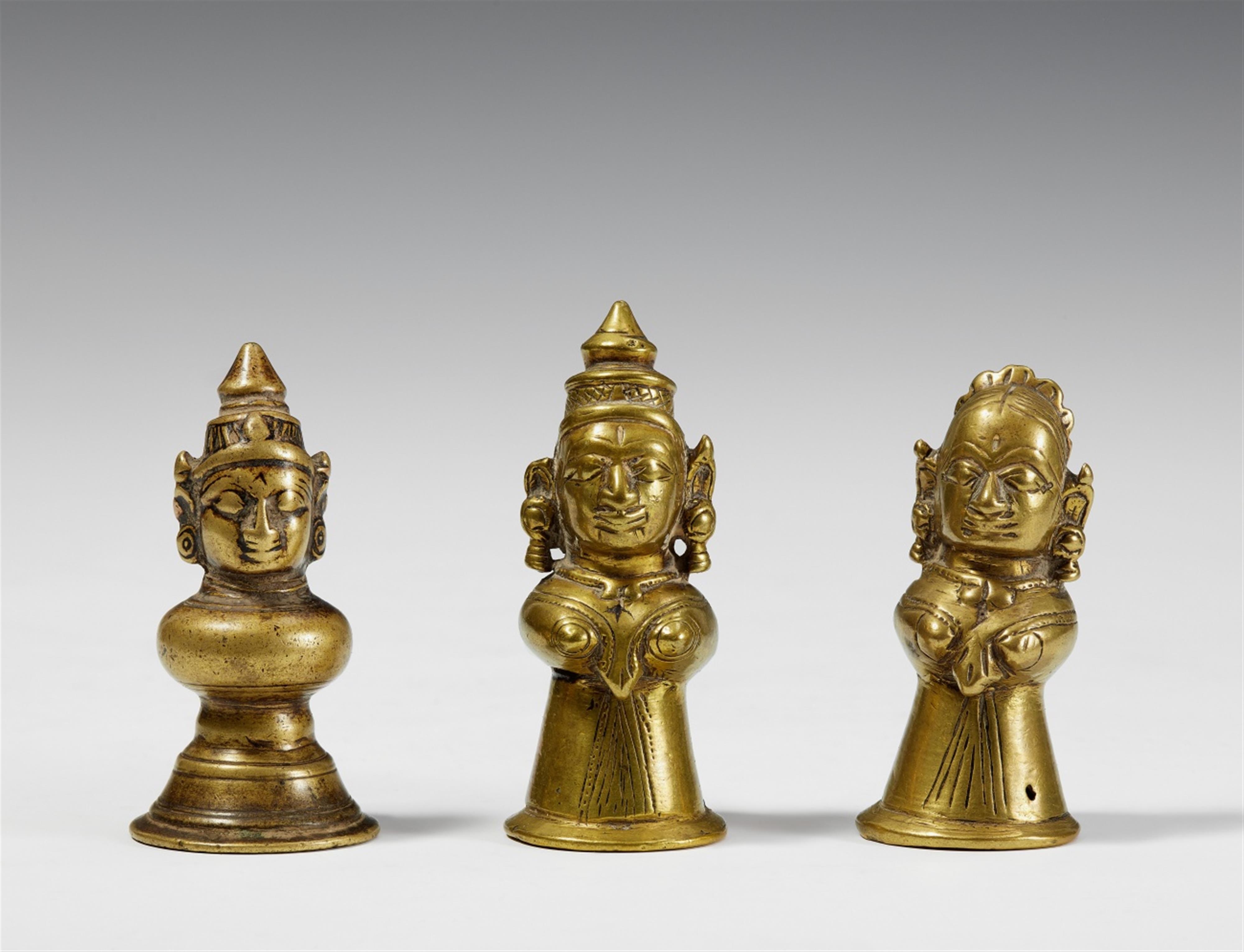 Three Maharashtra brass figural finials used for a Yellamma basket. 19th century - image-1