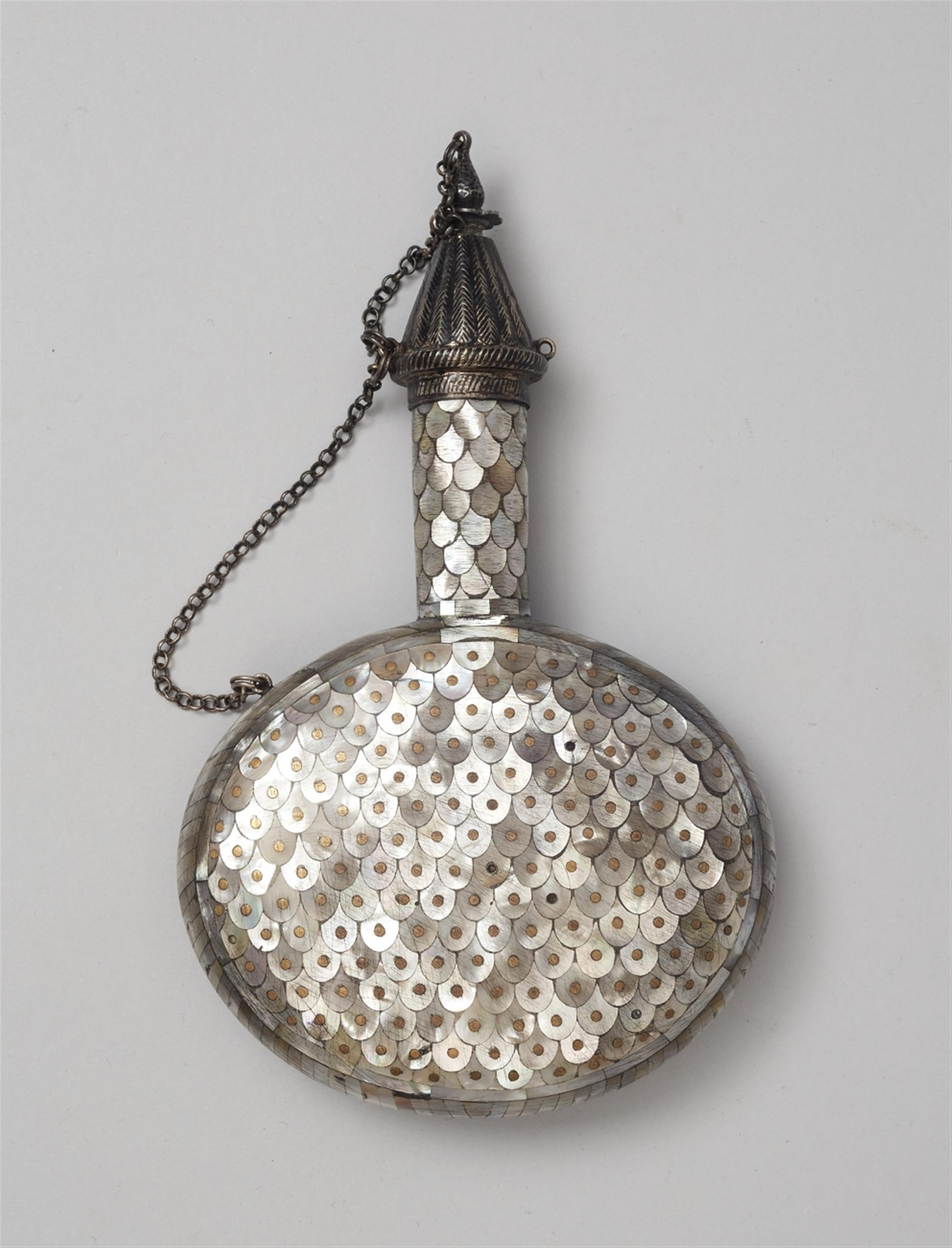 A mother-of-pearl and silver powder flask. Western India, possibly Gujarat - image-2