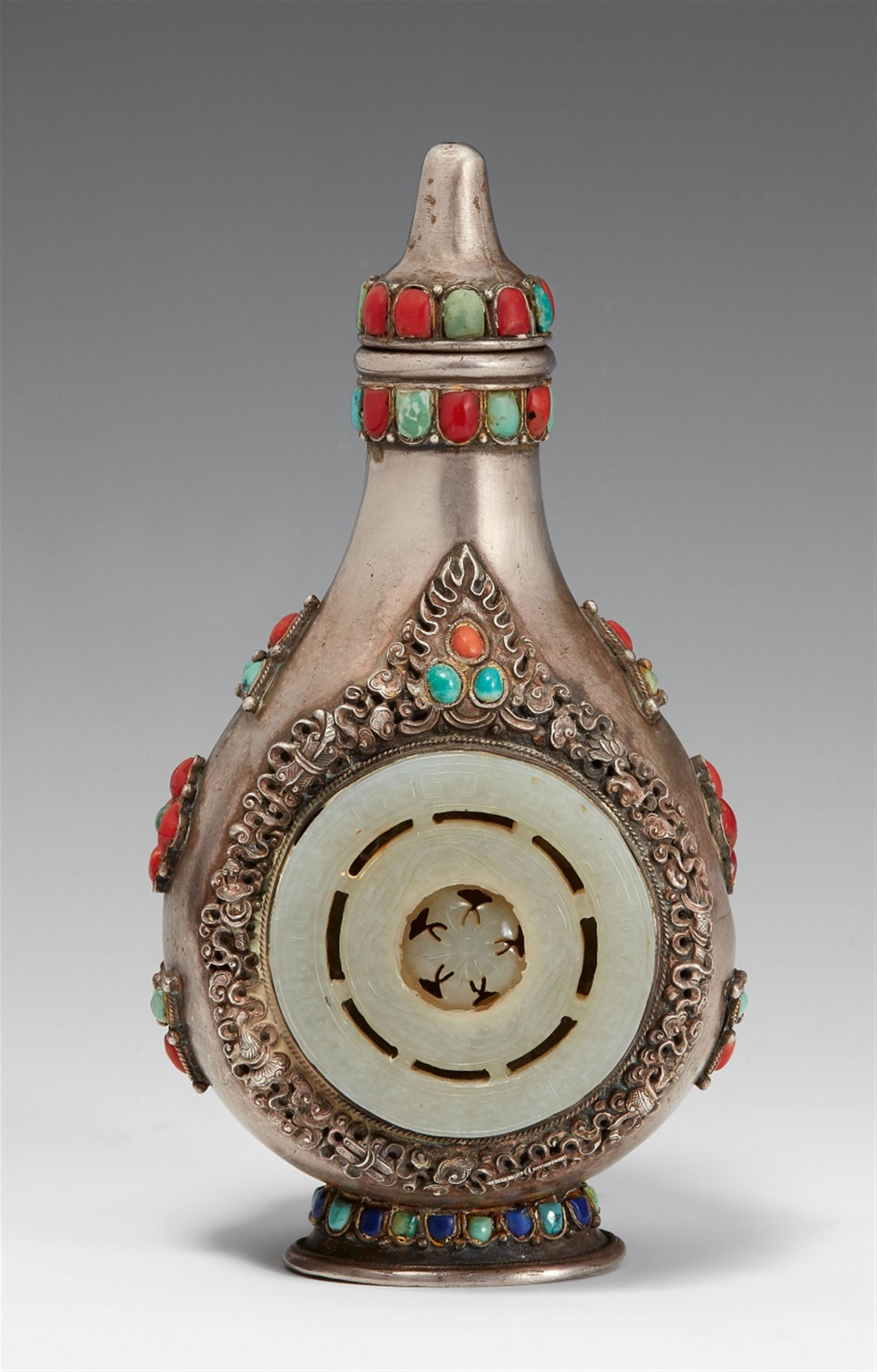 A small Mongolian silver flask with lid - image-1