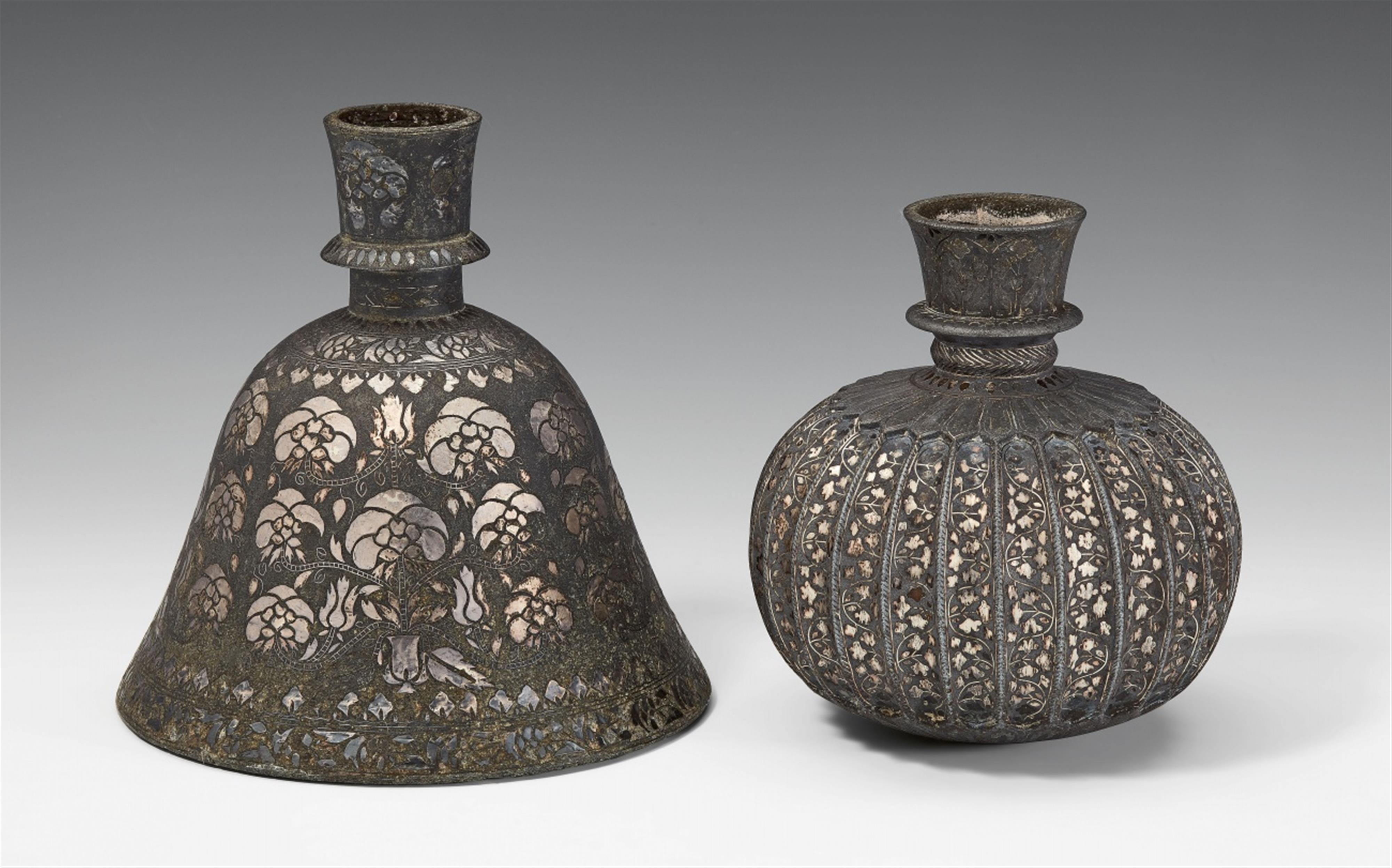 Two Bidar copper-zinc alloy and silver huqqua bases. Probably 19th century - image-1